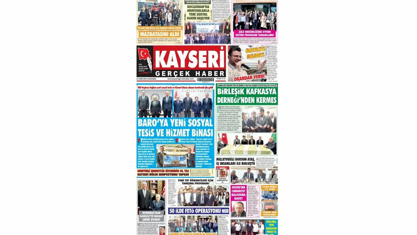 İşte Kayseri Gazetelerinde 22 Ekim Çarşamba gündemi…