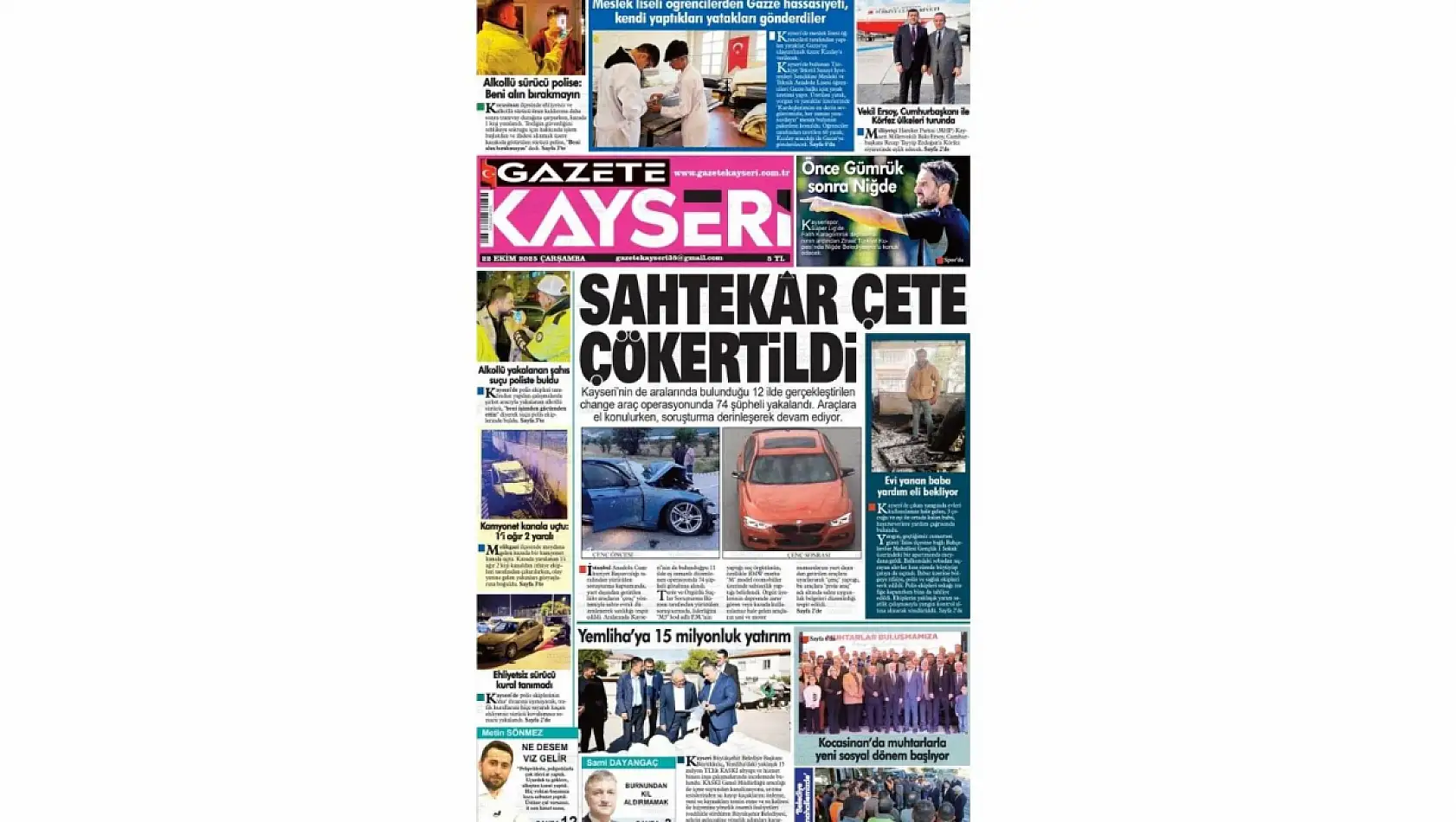 İşte Kayseri Gazetelerinde 22 Ekim Çarşamba gündemi…