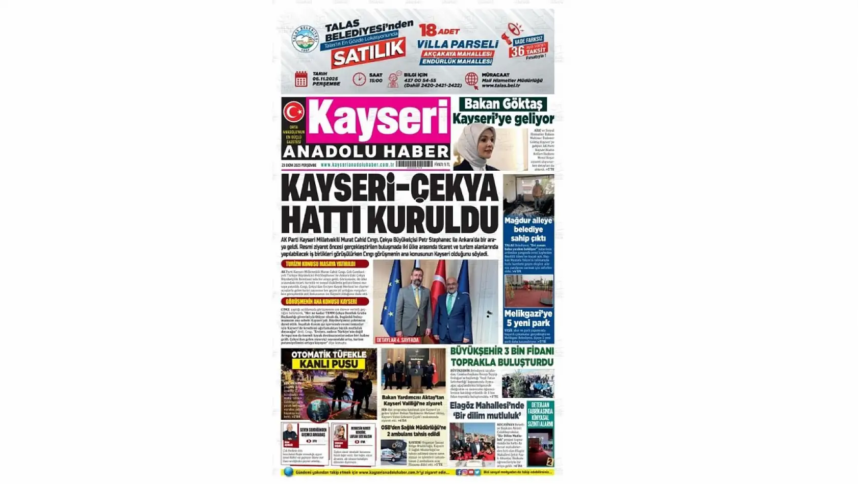 Kayseri gazeteleri 23 Ekim Perşembe gündemi – İşte öne çıkan manşetler!