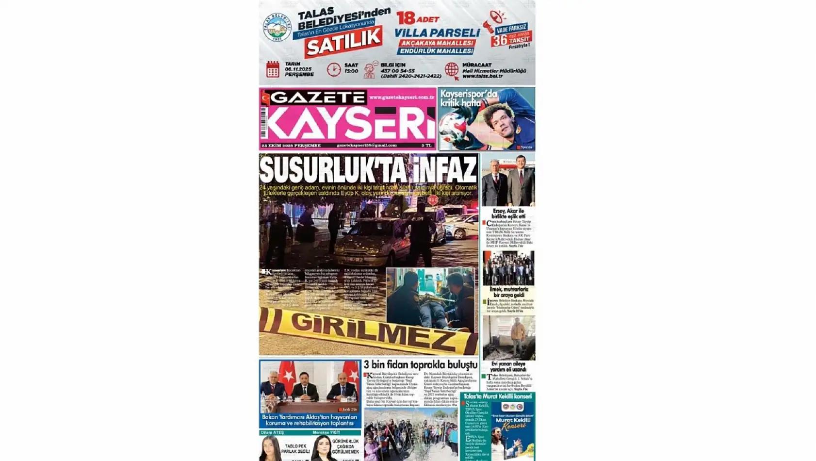 Kayseri gazeteleri 23 Ekim Perşembe gündemi – İşte öne çıkan manşetler!