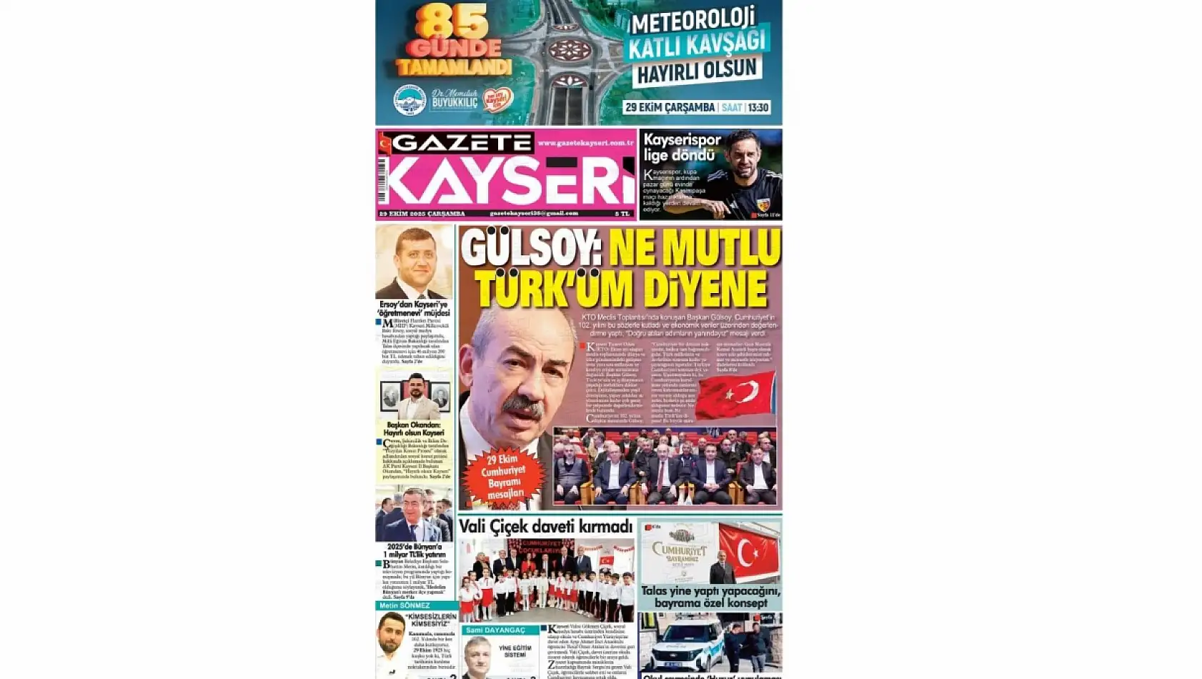 Kayseri gazetelerinde 29 Ekim manşeti ne oldu?  İşte öne çıkan başlıklar!