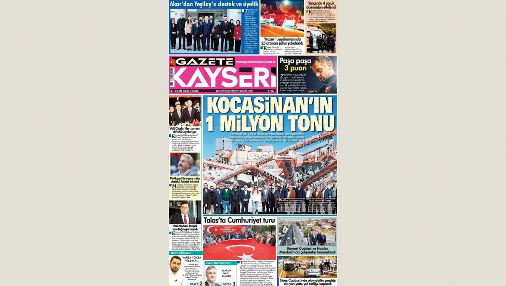 Kayseri gazeteleri 31 Ekim 2025 tarihi gündemini belirledi: İşte öne çıkan manşetler!