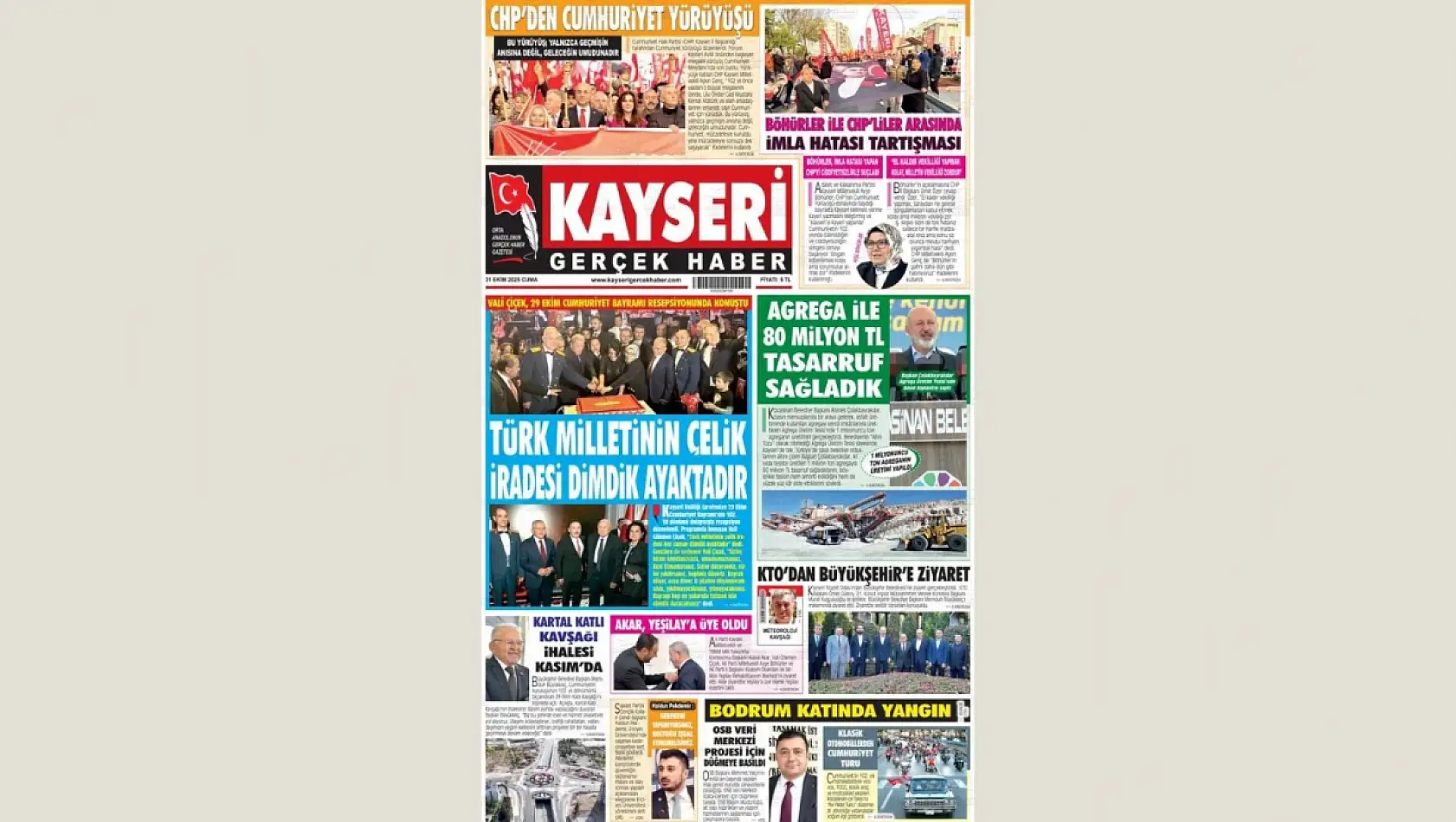 Kayseri gazeteleri 31 Ekim 2025 tarihi gündemini belirledi: İşte öne çıkan manşetler!