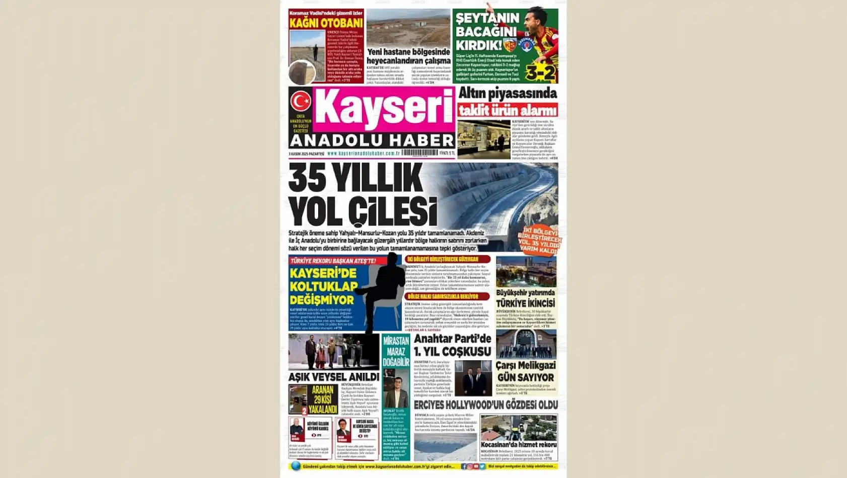 Kayseri'nin 3 Kasım gündemi ne oldu? İşte gazetelerde ön çıkan manşetler!