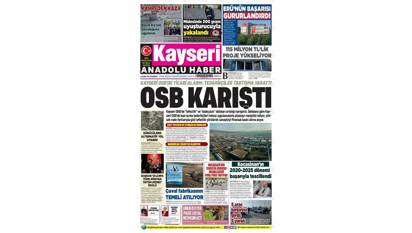 Kayseri gazetelerinde 6 Kasım'da hangi başlıklar gündem oldu?