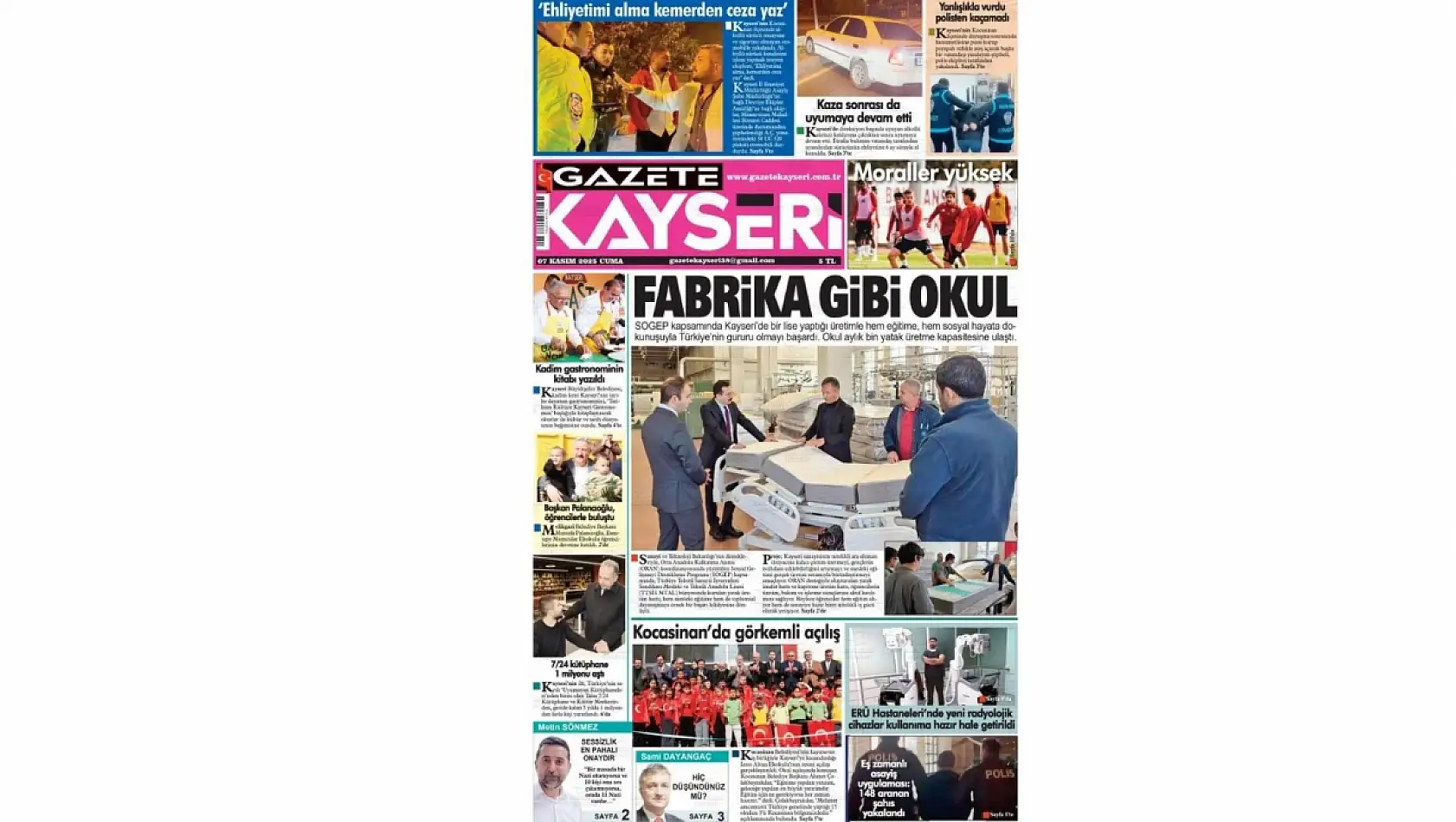 İşte Kayseri Gazetelerinde 7 Kasım Cuma gündemi…