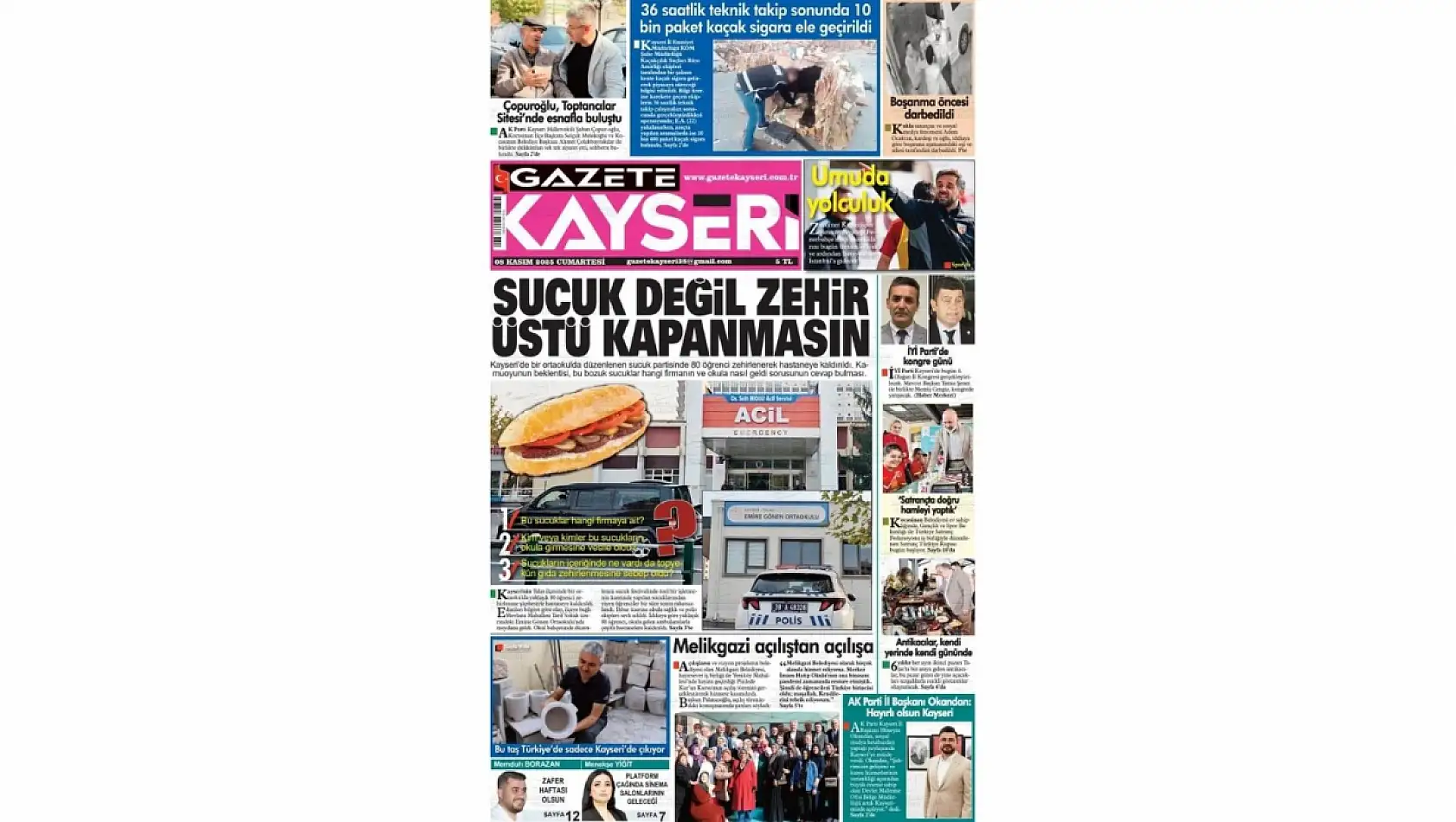 Kayseri Gazetelerinde 8 Kasım Cumartesi gündemi – Altın, Zehirlenme ve Sayıştay raporu...