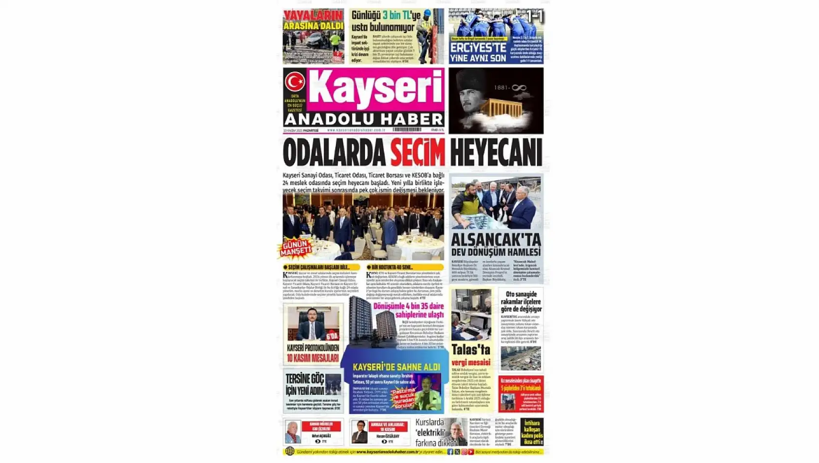 Kayseri gazetelerinde 10 Kasım manşeti ne oldu?  İşte öne çıkan başlıklar!