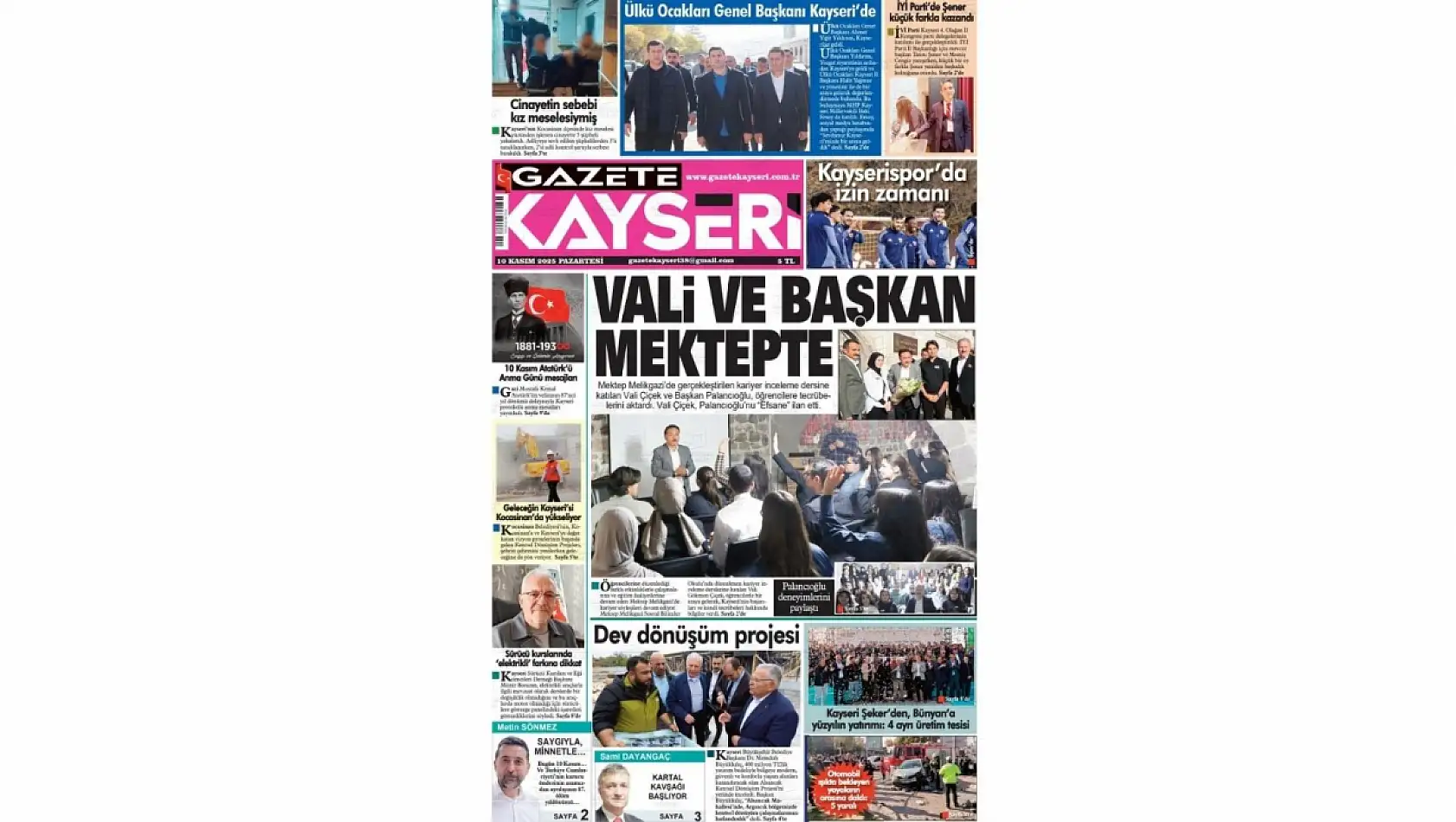 Kayseri gazetelerinde 10 Kasım manşeti ne oldu?  İşte öne çıkan başlıklar!