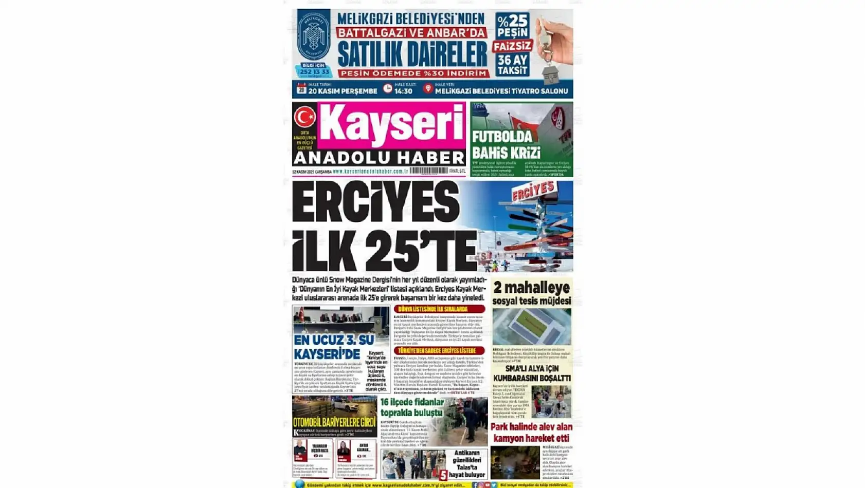 Kayseri gazetelerinde 12 Kasım'da hangi başlıklar gündem oldu?