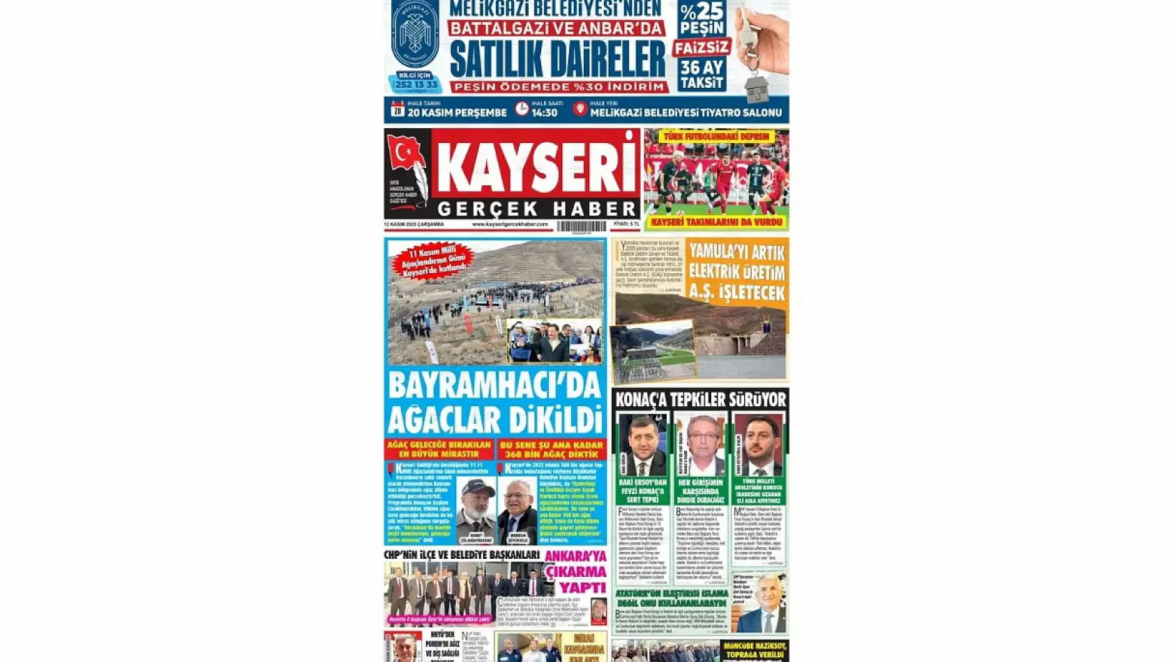 Kayseri gazetelerinde 12 Kasım'da hangi başlıklar gündem oldu?