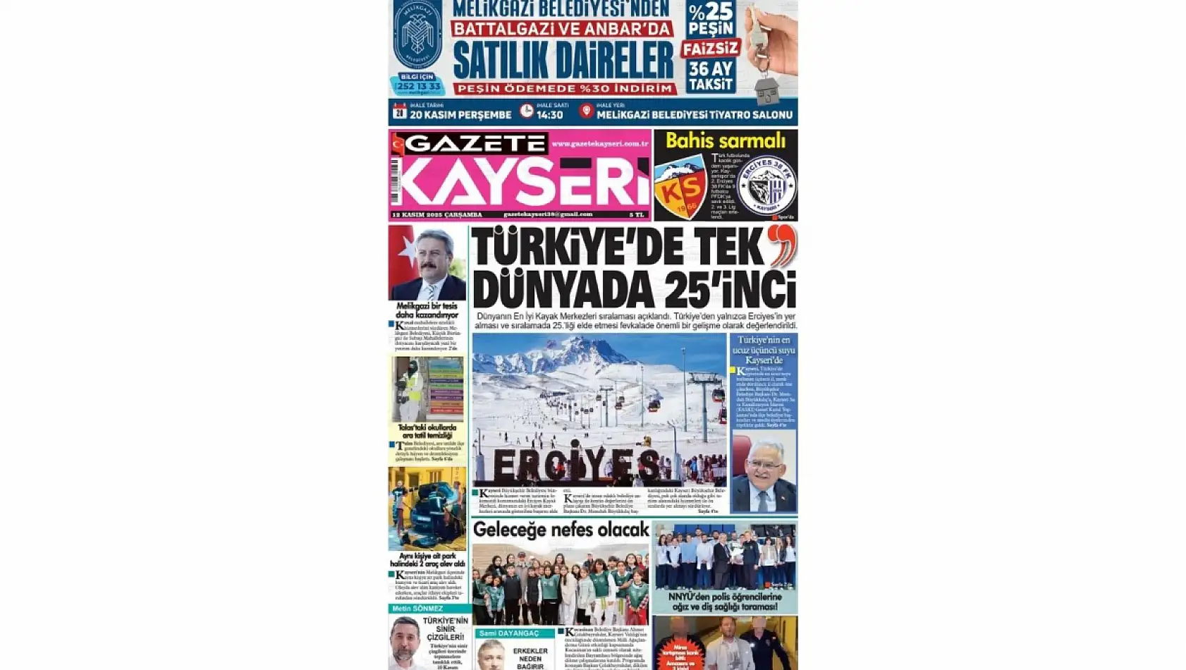 Kayseri gazetelerinde 12 Kasım'da hangi başlıklar gündem oldu?