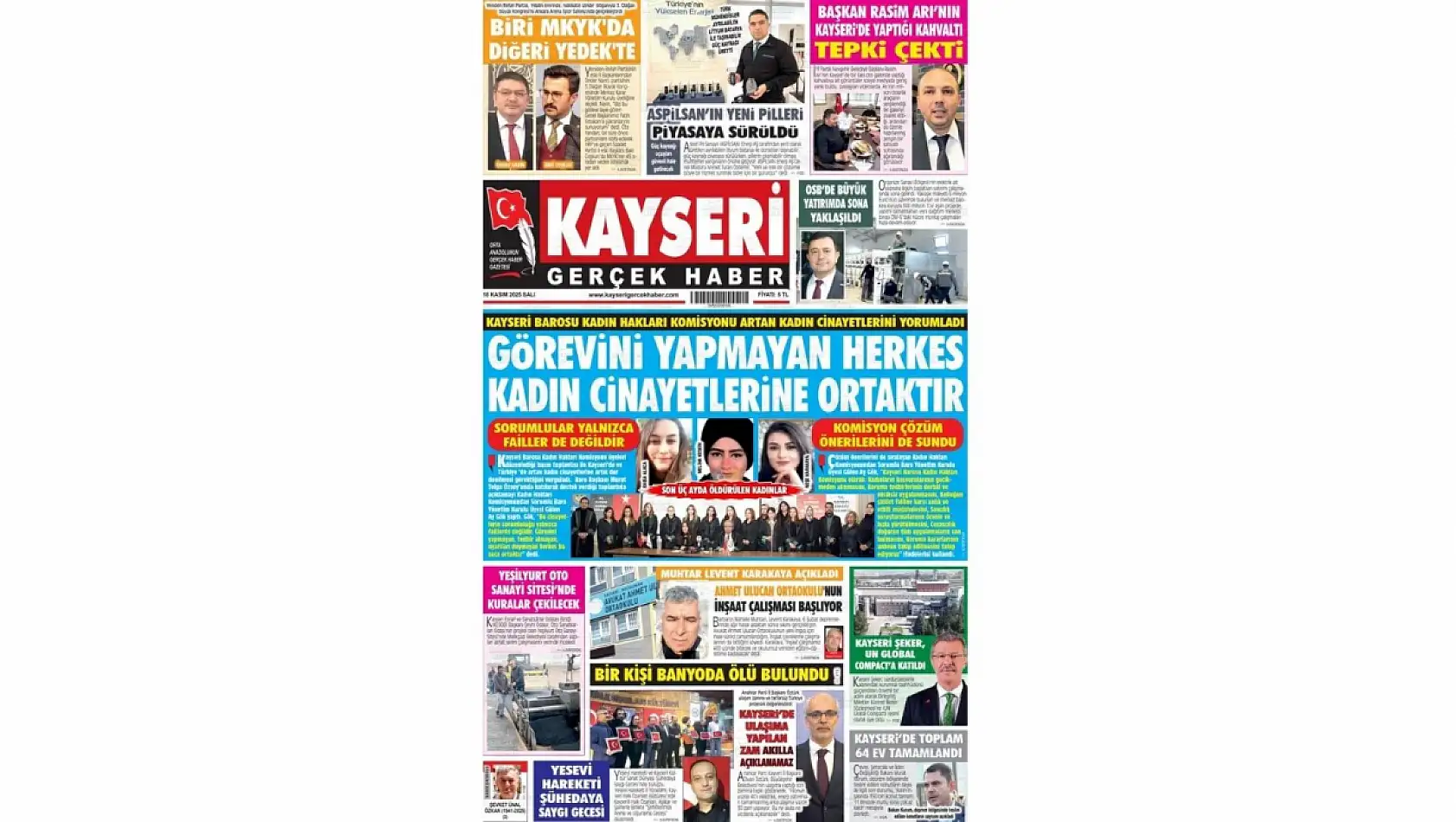 Kayseri gazetelerinde 18 Kasım manşeti ne oldu?  İşte öne çıkan başlıklar!