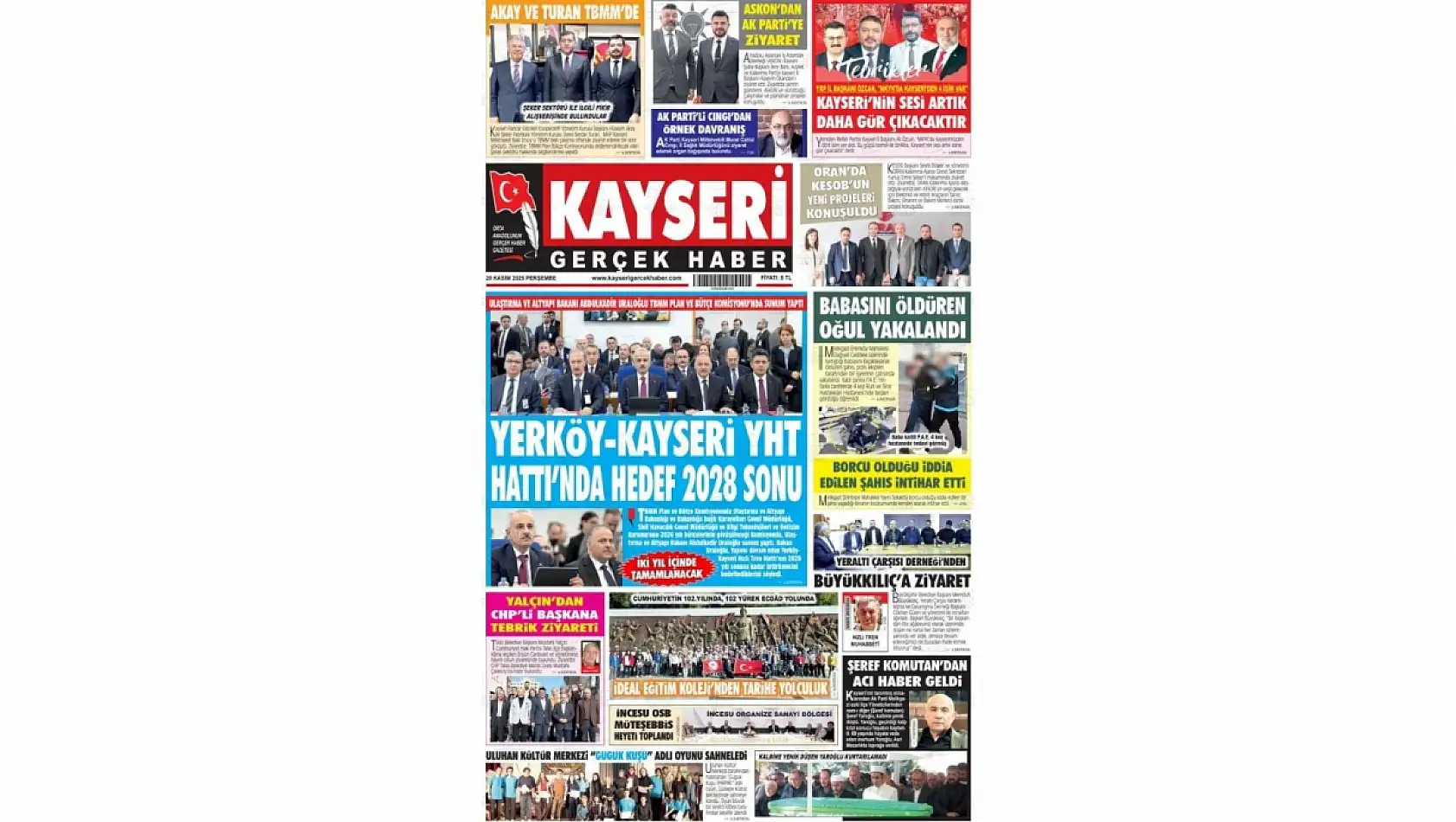 Kayseri'de yerel gazeteler 20 Kasım Perşembe sabahına hangi manşetlerle çıktı?
