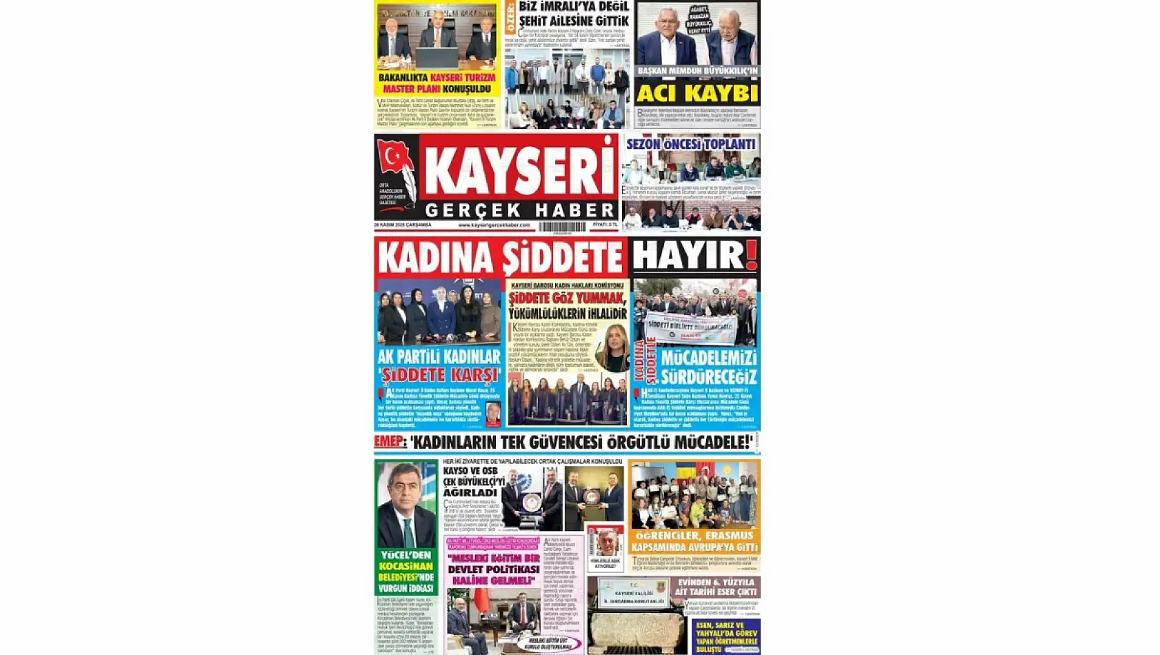 Kayseri gazeteleri 26 Kasım Çarşamba günü hangi manşetlerle öne çıktı?