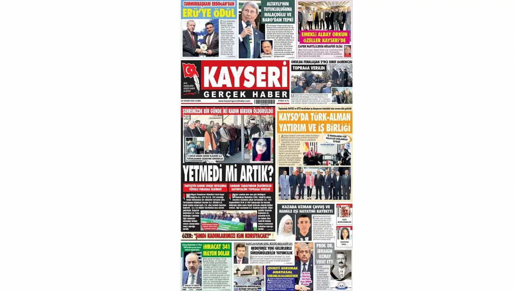 Kayseri gazetelerinde 28 Kasım'da hangi başlıklar gündem oldu?