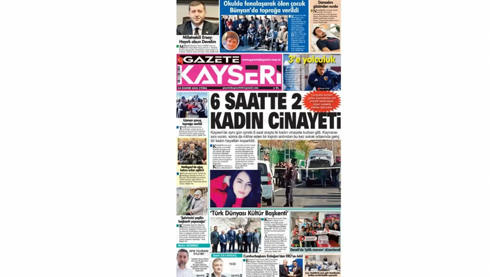 Kayseri gazetelerinde 28 Kasım'da hangi başlıklar gündem oldu?