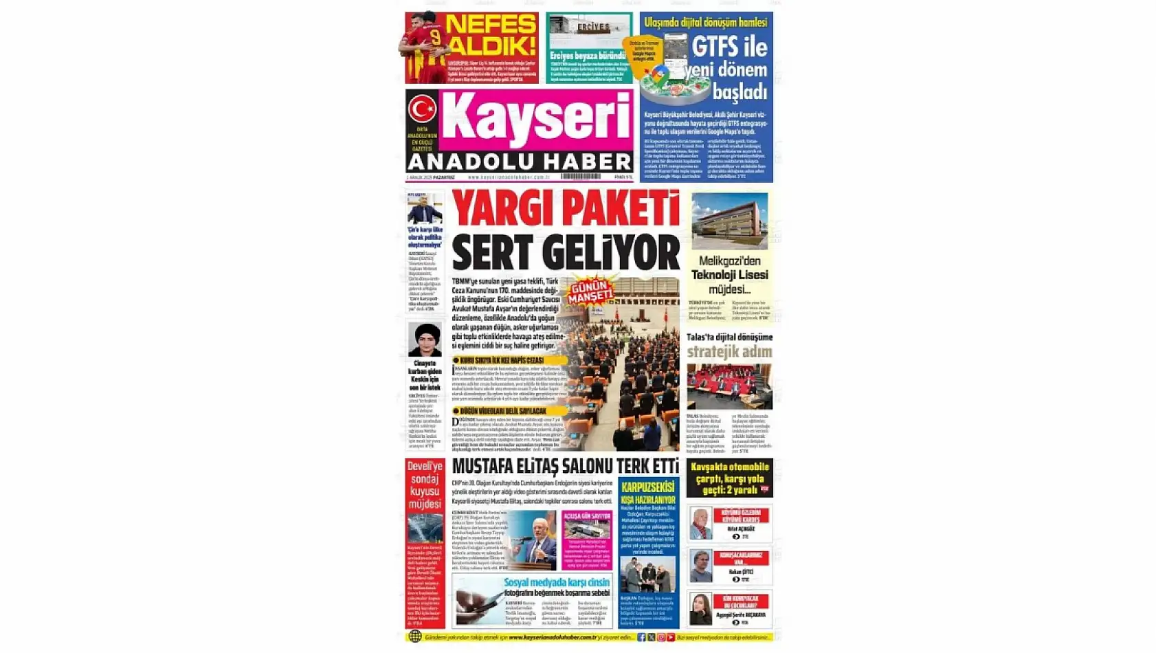 Kayseri Gazetelerinde 1 Aralık Pazartesi günü manşet ne oldu?  İşte öne çıkan başlıklar!