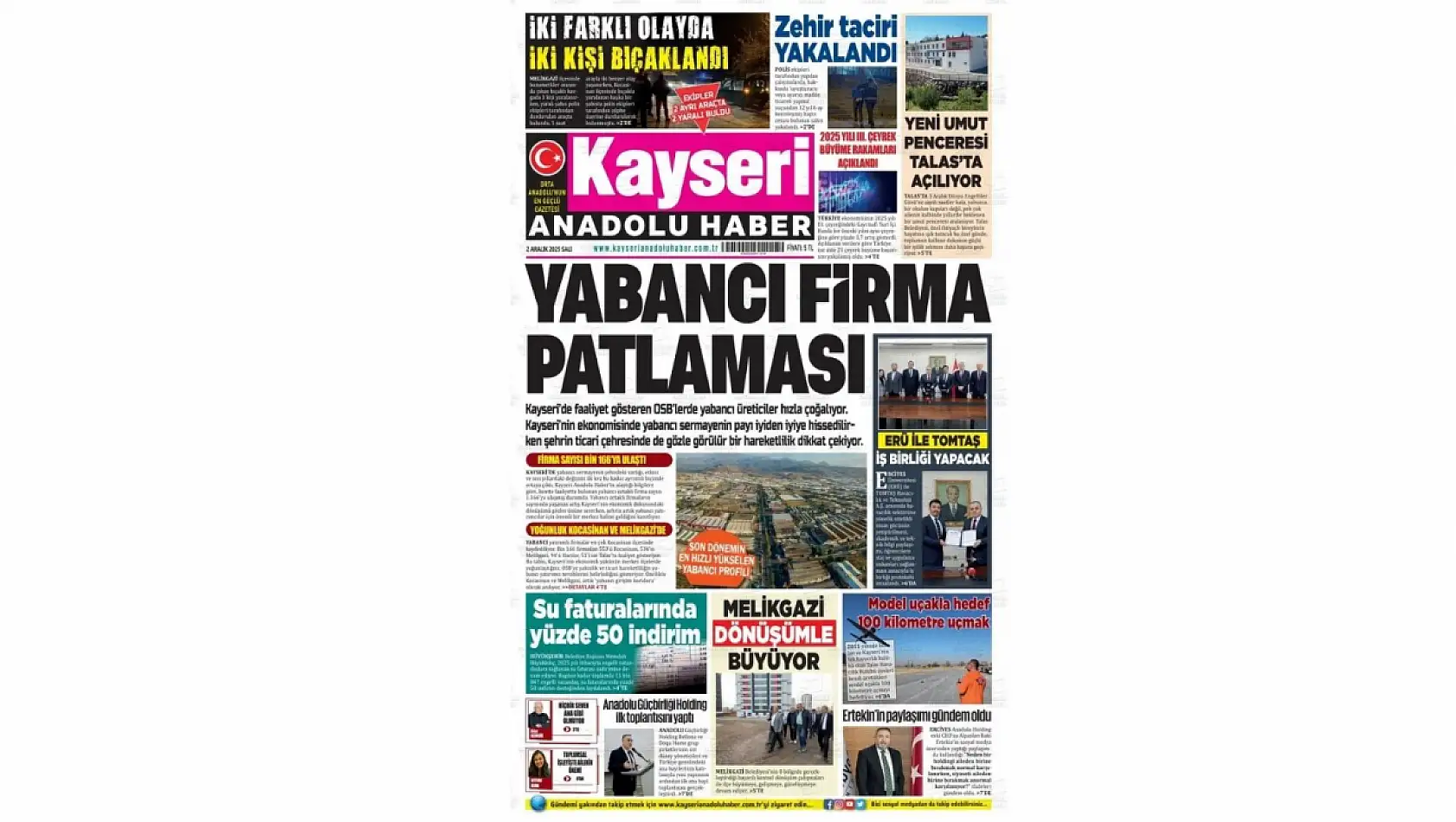 İşte Kayseri Gazetelerinde 2 Aralık Salı gündemi…