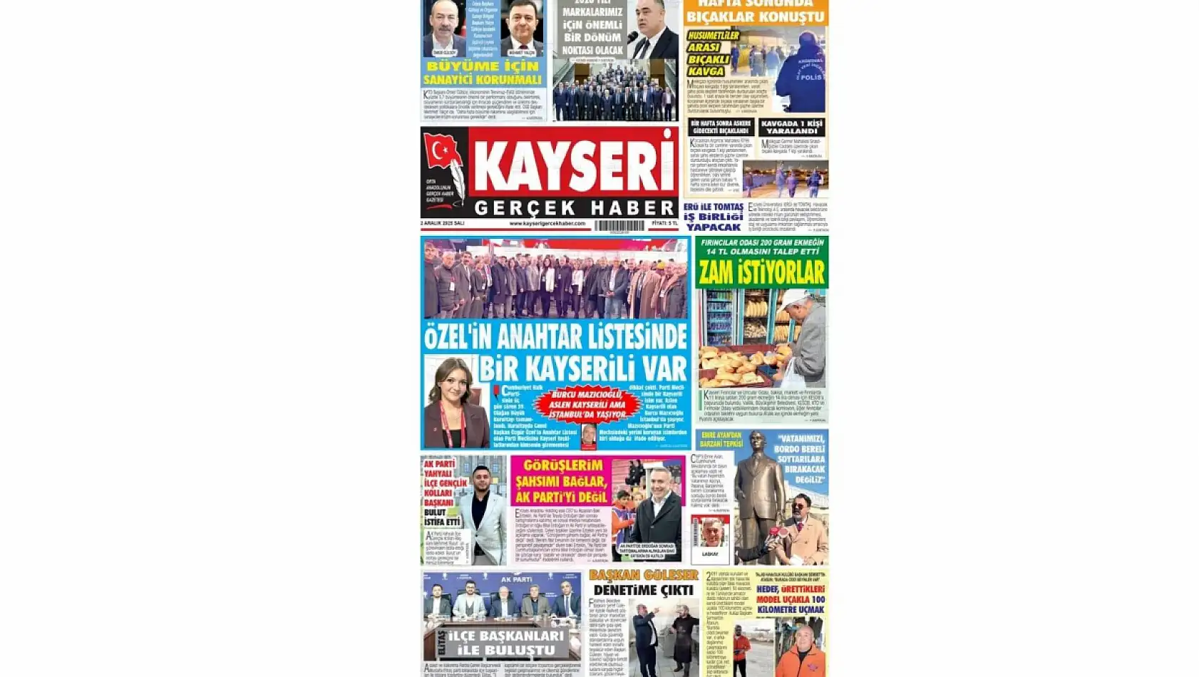 İşte Kayseri Gazetelerinde 2 Aralık Salı gündemi…