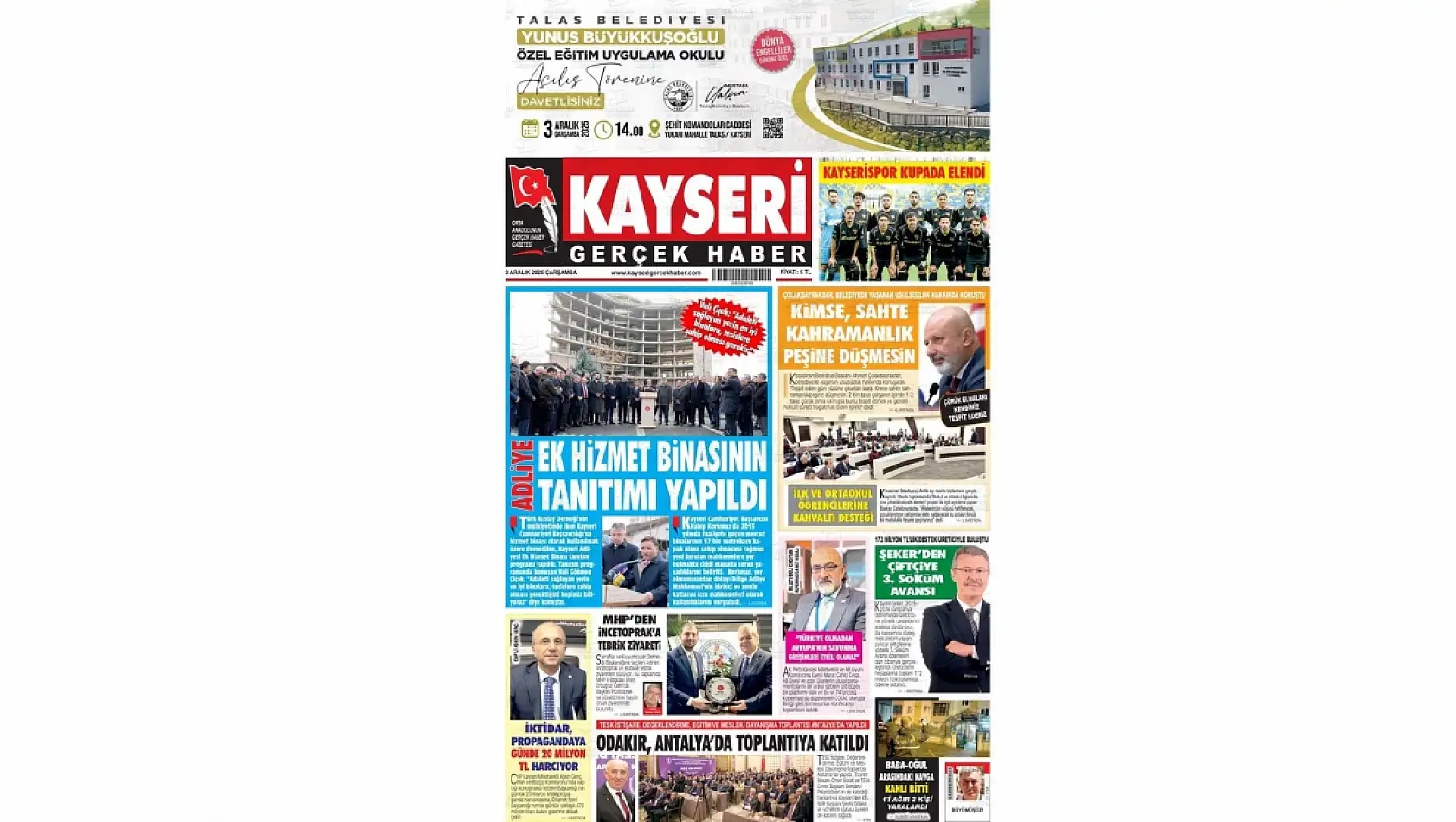 Kayseri gazetelerinde 3 Aralık manşeti ne oldu?  İşte öne çıkan başlıklar!