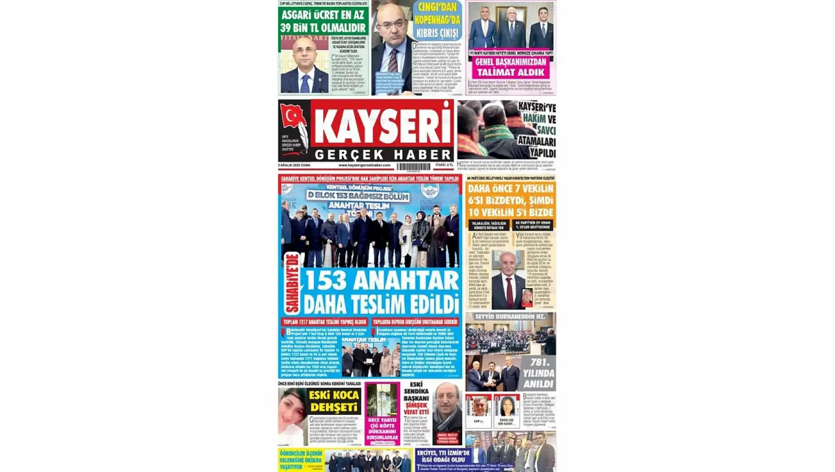 Kayseri gazetelerinde 5 Aralık Cuma günü hangi başlıklar gündem oldu?