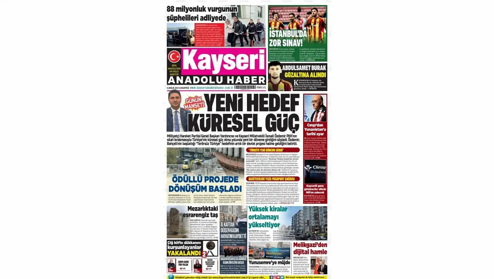 Kayseri gazetelerinde 6 Aralık manşeti ne oldu?  İşte öne çıkan başlıklar!