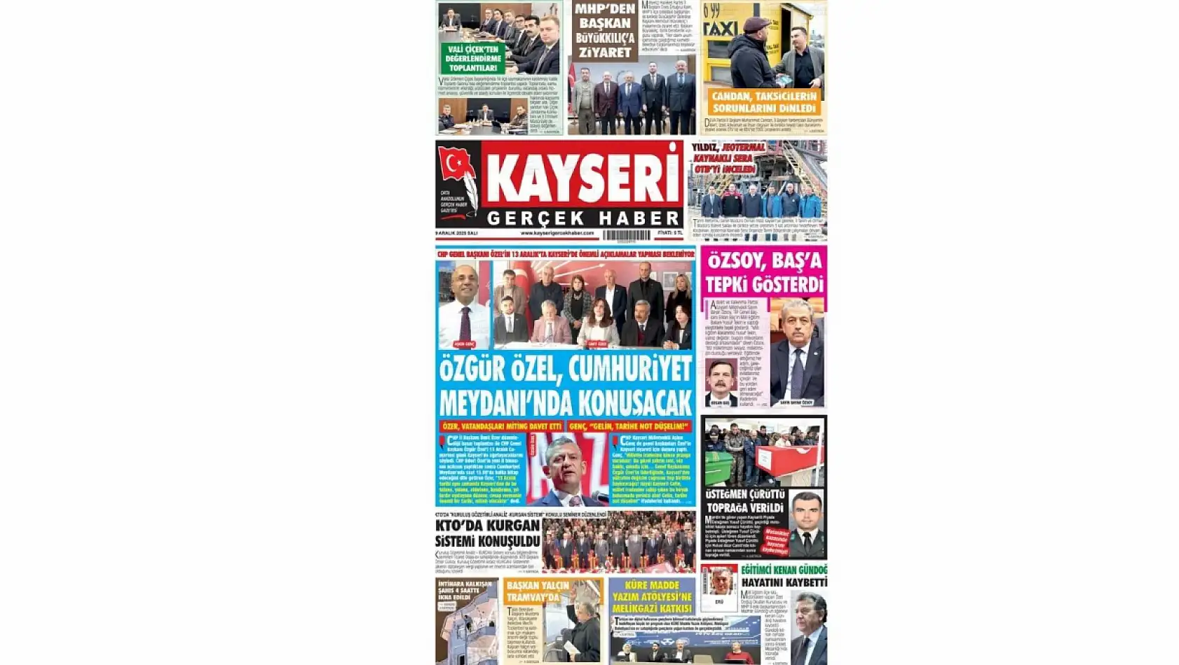 Kayseri gazetelerinde 9 Aralık'ta hangi başlıklar gündem oldu?