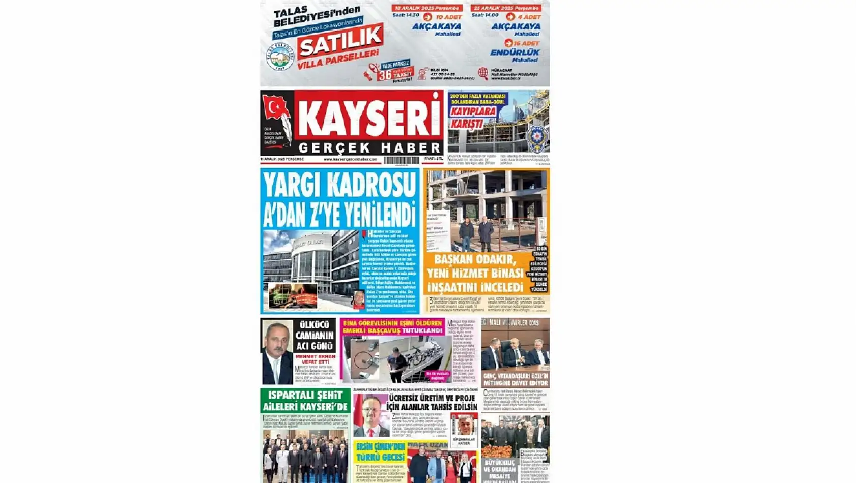İşte Kayseri Gazetelerinde 11 Aralık Perşembe gündemi…