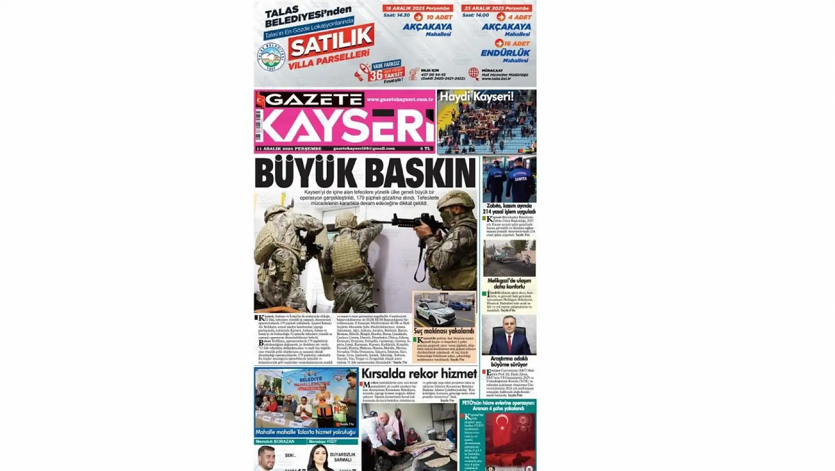 İşte Kayseri Gazetelerinde 11 Aralık Perşembe gündemi…