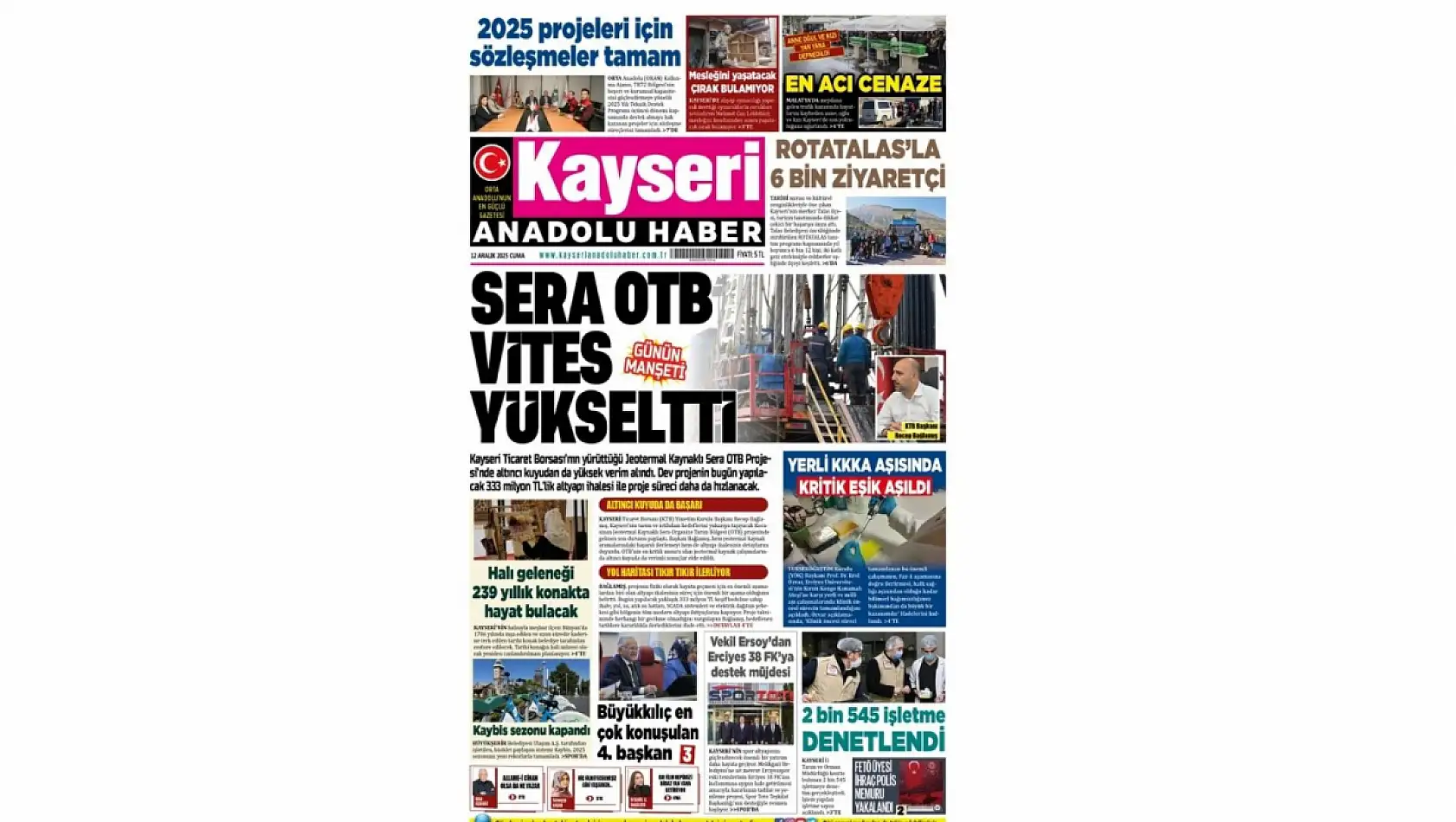 Kayseri gazetelerinde 12 Aralık Cuma günü hangi başlıklar gündem oldu?