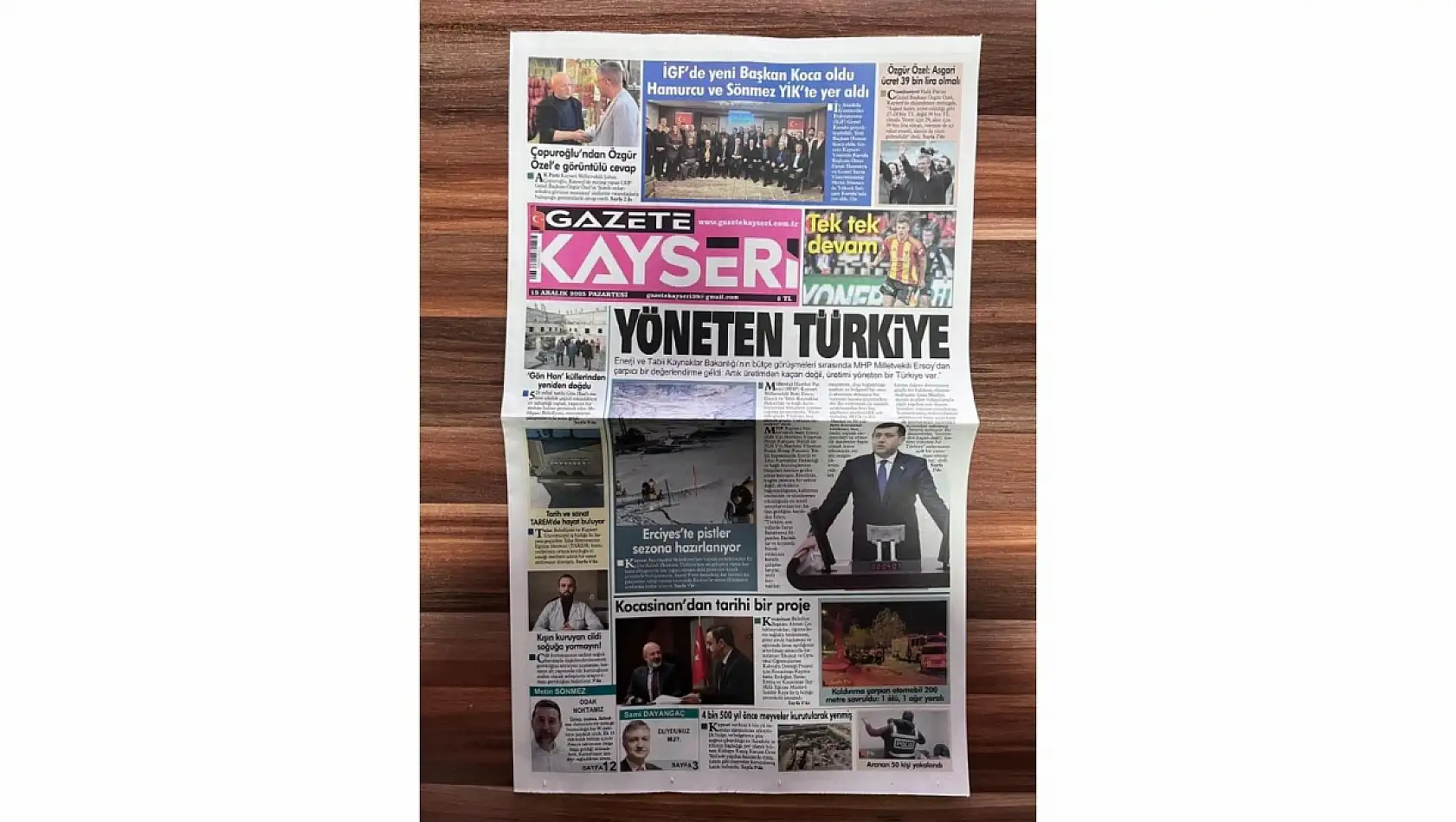 Kayseri yerel gazetelerinde 15 Aralık 2025 tarihli öne çıkan manşetler!