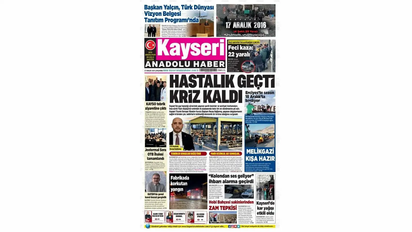 Kayseri gazetelerinde 17 Aralık'ta hangi başlıklar gündem oldu?