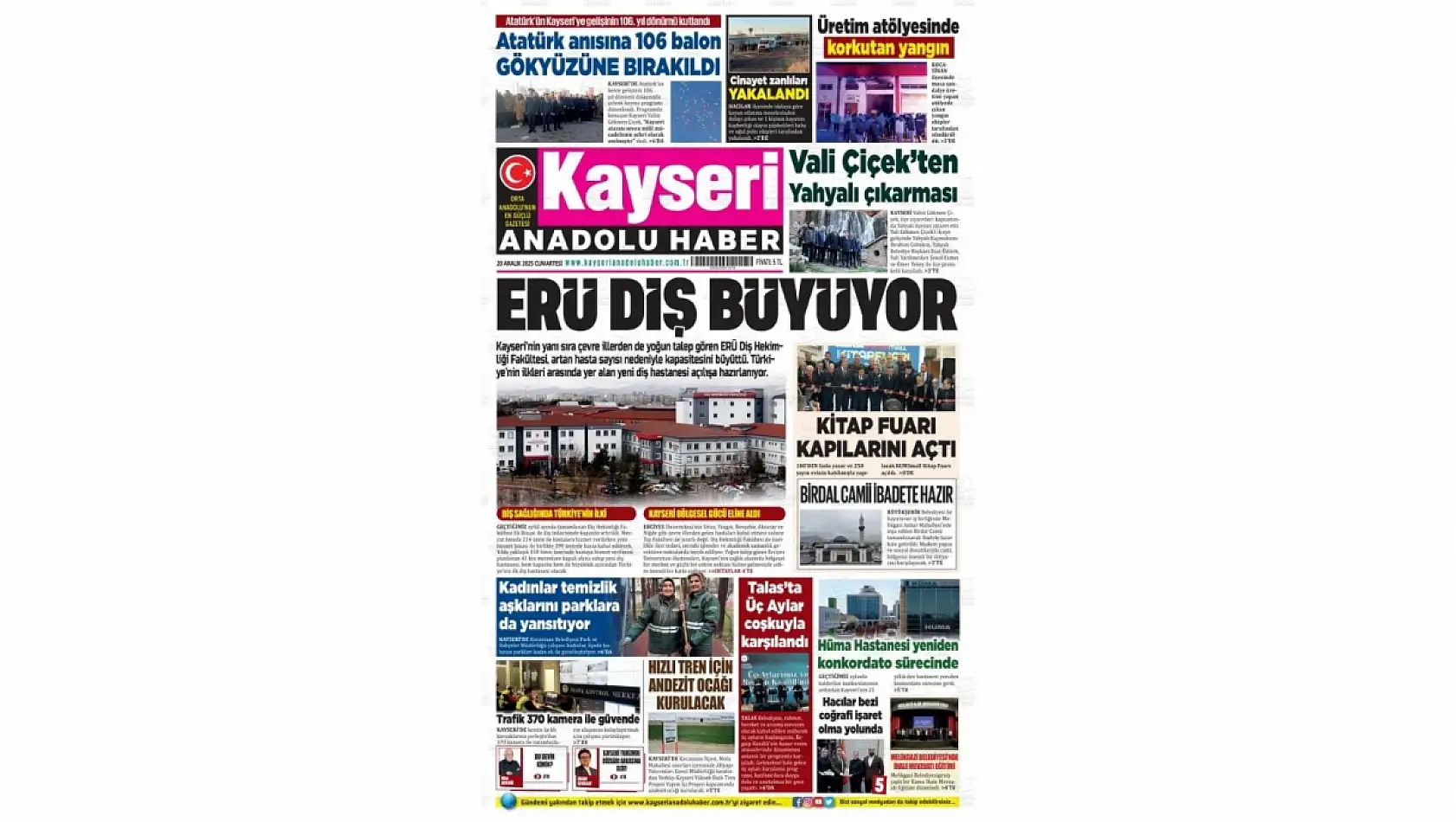 Kayseri yerel gazeteleri 20 Aralık hangi manşetlerle çıktı?