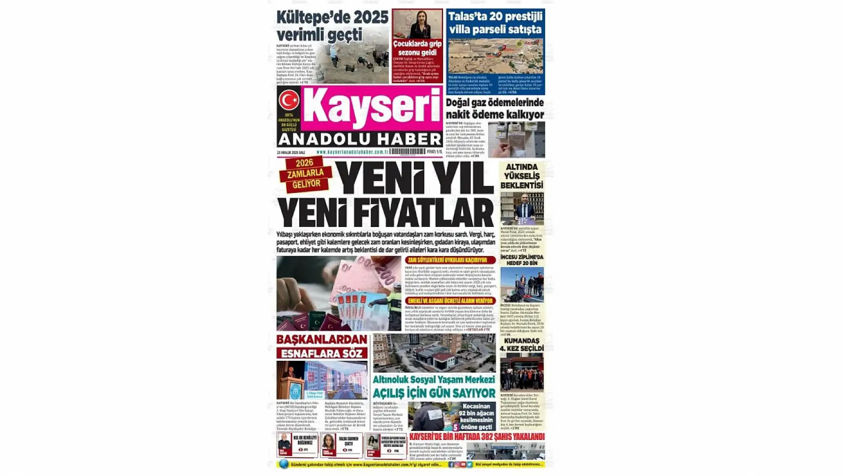 Kayseri gazetelerinde 23 Aralık Salı günü hangi başlıklar gündem oldu?