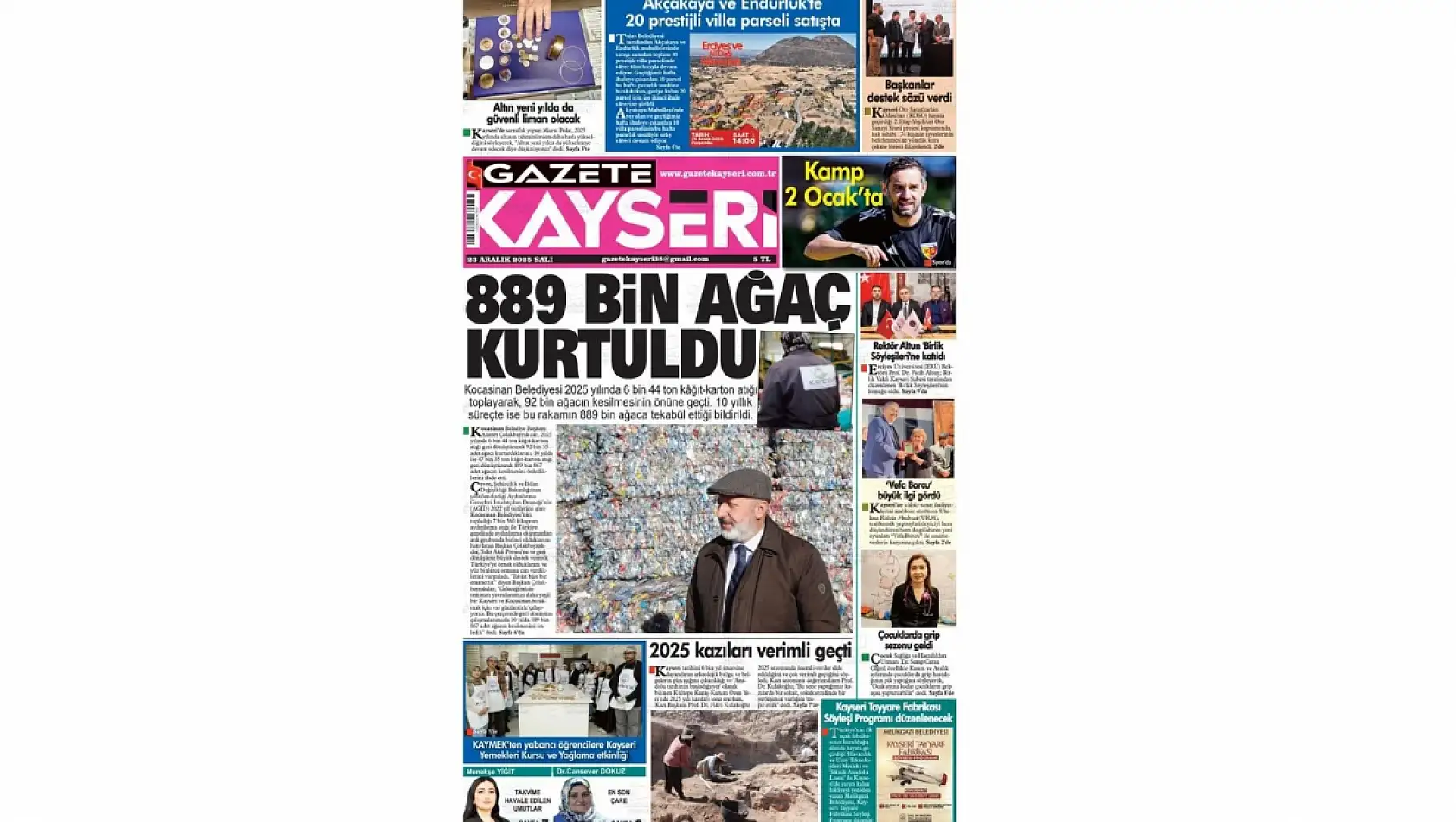 Kayseri gazetelerinde 23 Aralık Salı günü hangi başlıklar gündem oldu?