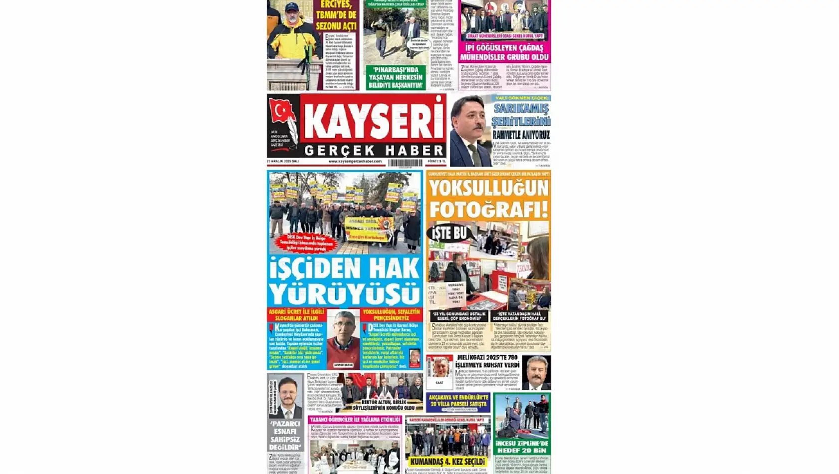 Kayseri gazetelerinde 23 Aralık Salı günü hangi başlıklar gündem oldu?