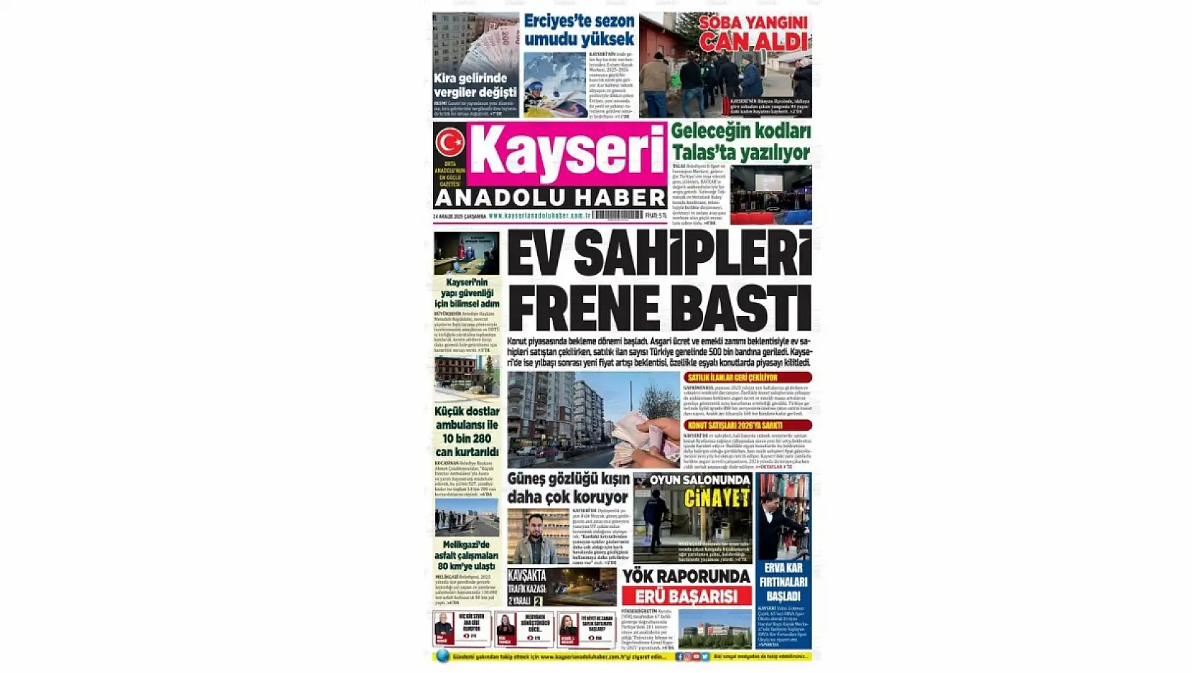 İşte Kayseri Gazetelerinde 24 Aralık Çarşamba gündemi…