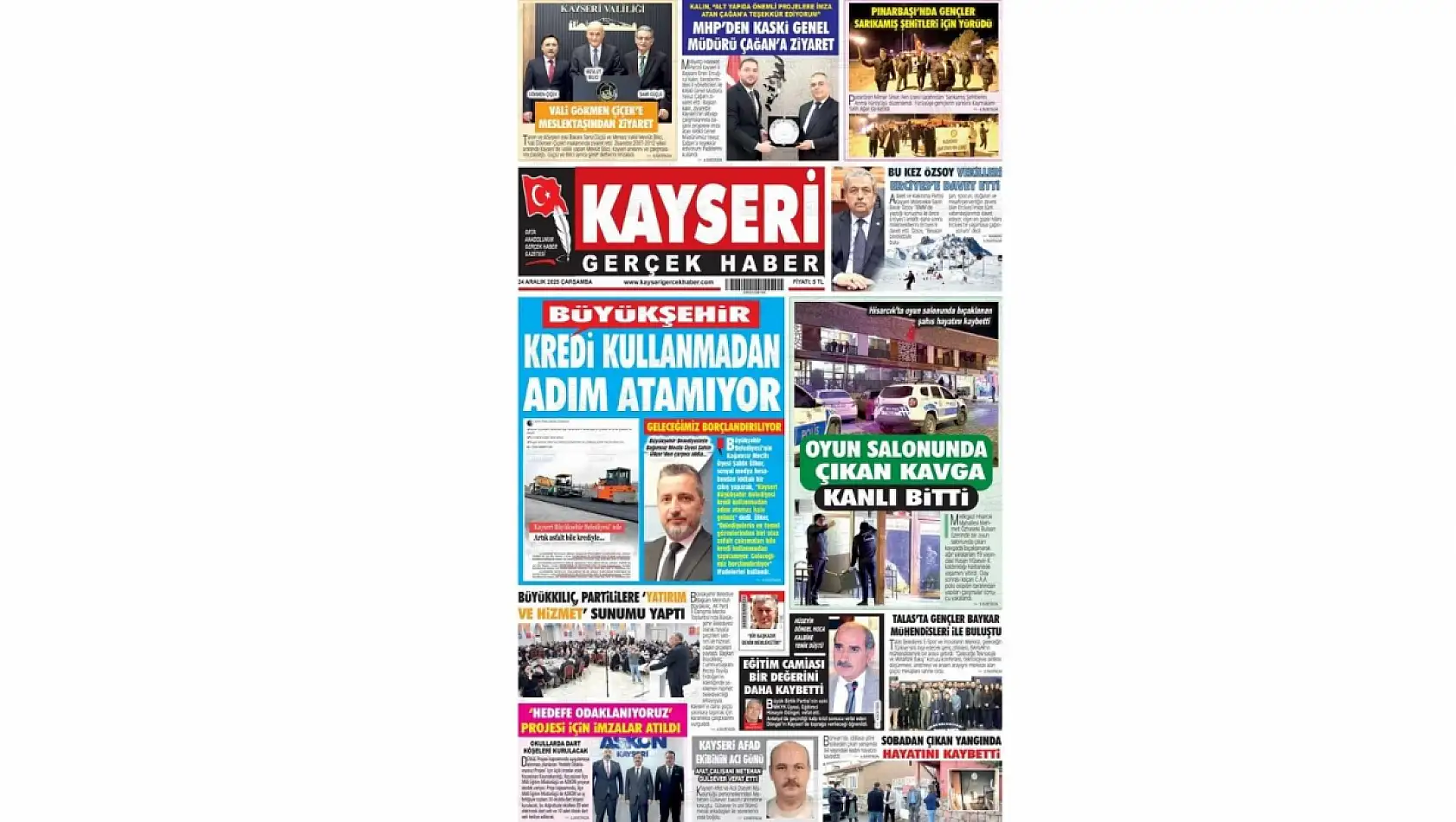 İşte Kayseri Gazetelerinde 24 Aralık Çarşamba gündemi…