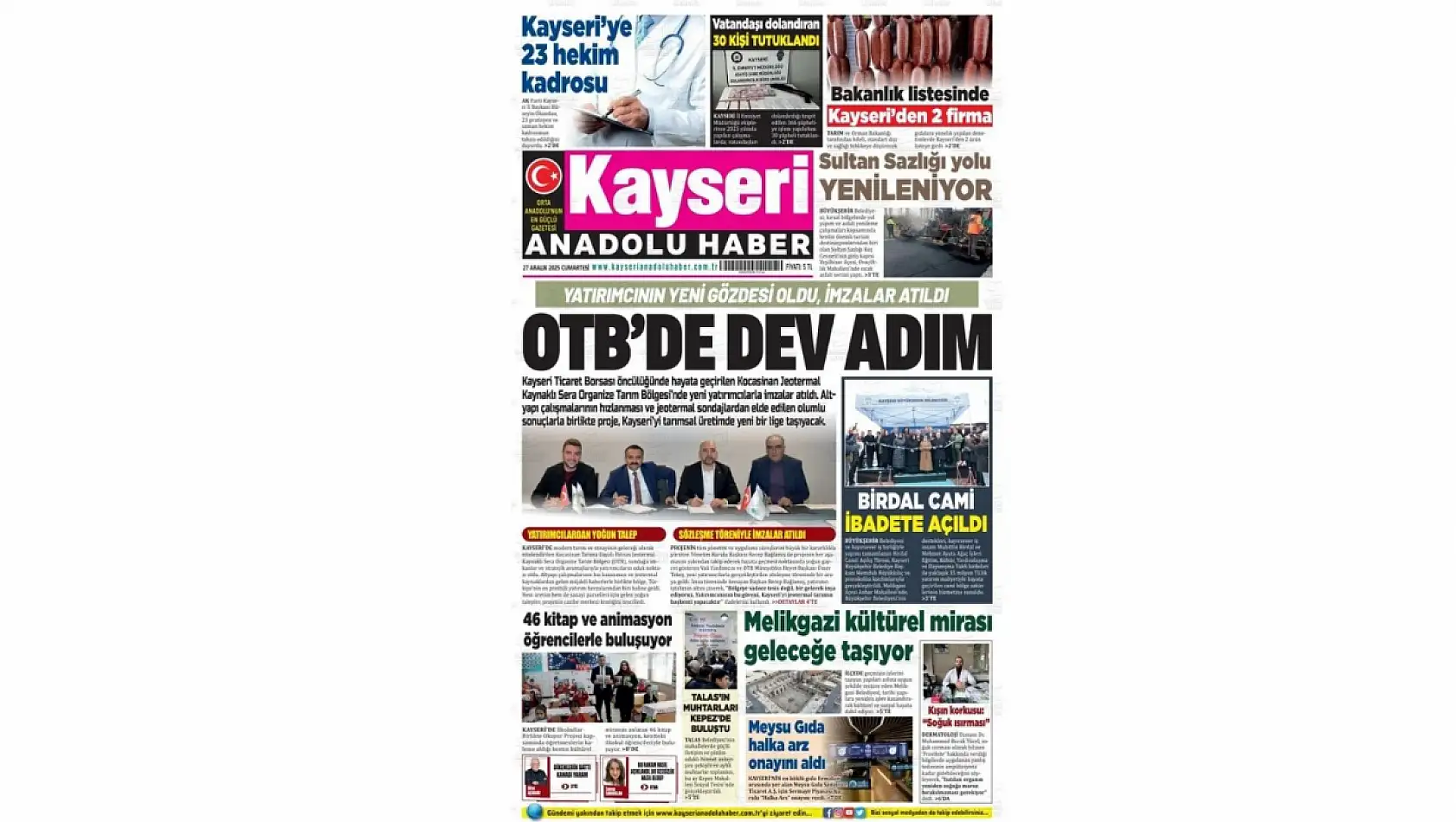 Kayseri gazetelerinde 27 Aralık Cumartesi günü hangi başlıklar gündem oldu?