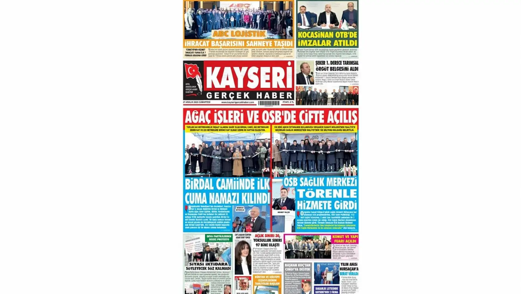 Kayseri gazetelerinde 27 Aralık Cumartesi günü hangi başlıklar gündem oldu?