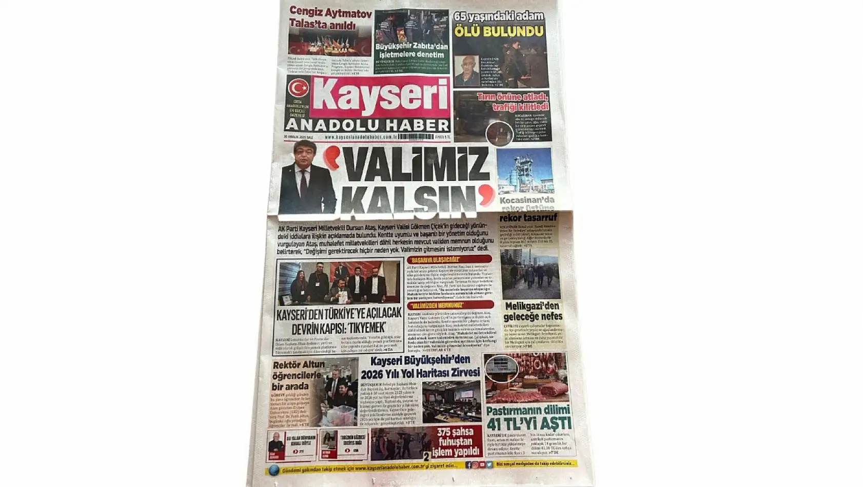 Kayseri gazetelerinde 30 Aralık Salı günü hangi başlıklar gündem oldu?