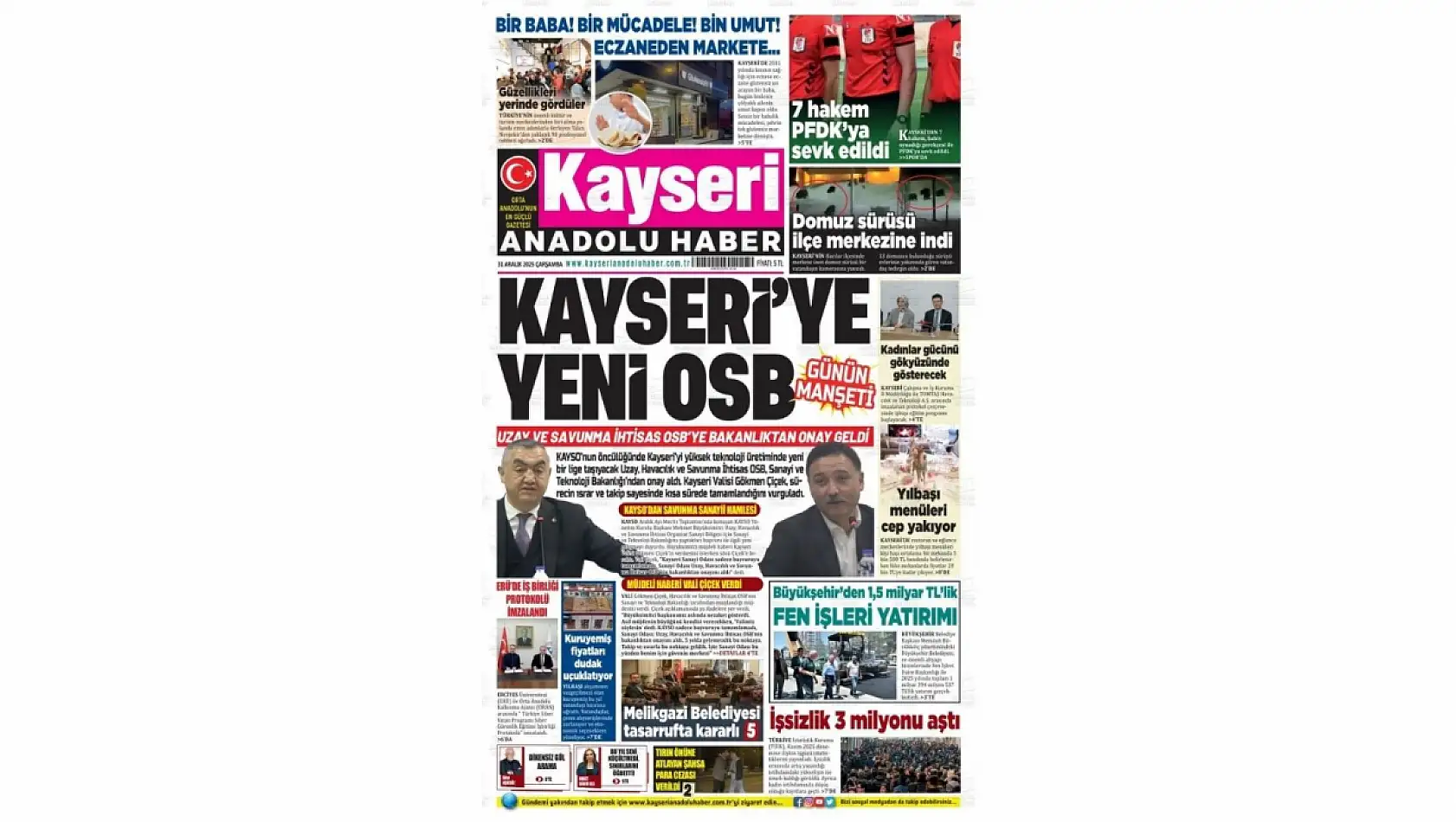 Kayseri gazetelerinde 31 Aralık manşeti ne oldu?  İşte öne çıkan başlıklar!