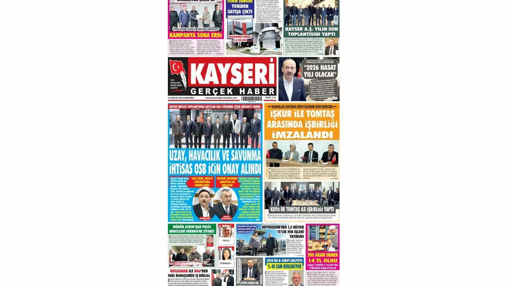 Kayseri gazetelerinde 31 Aralık manşeti ne oldu?  İşte öne çıkan başlıklar!