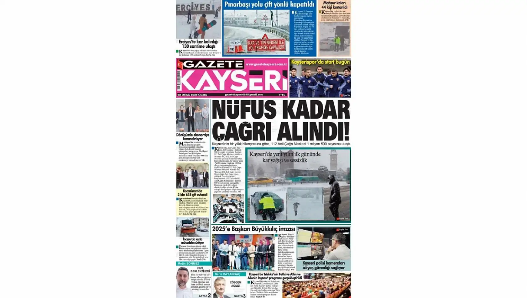 Kayseri gazetelerinde 2 Ocak Cuma günü hangi başlıklar gündem oldu?