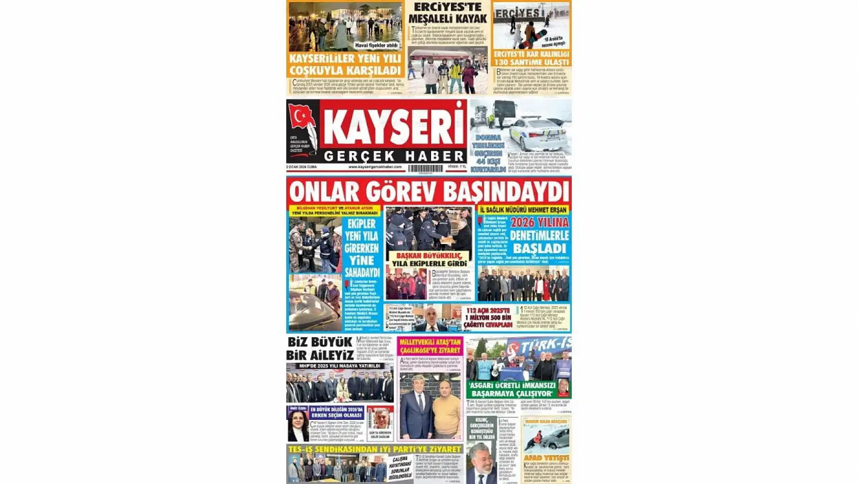 Kayseri gazetelerinde 2 Ocak Cuma günü hangi başlıklar gündem oldu?