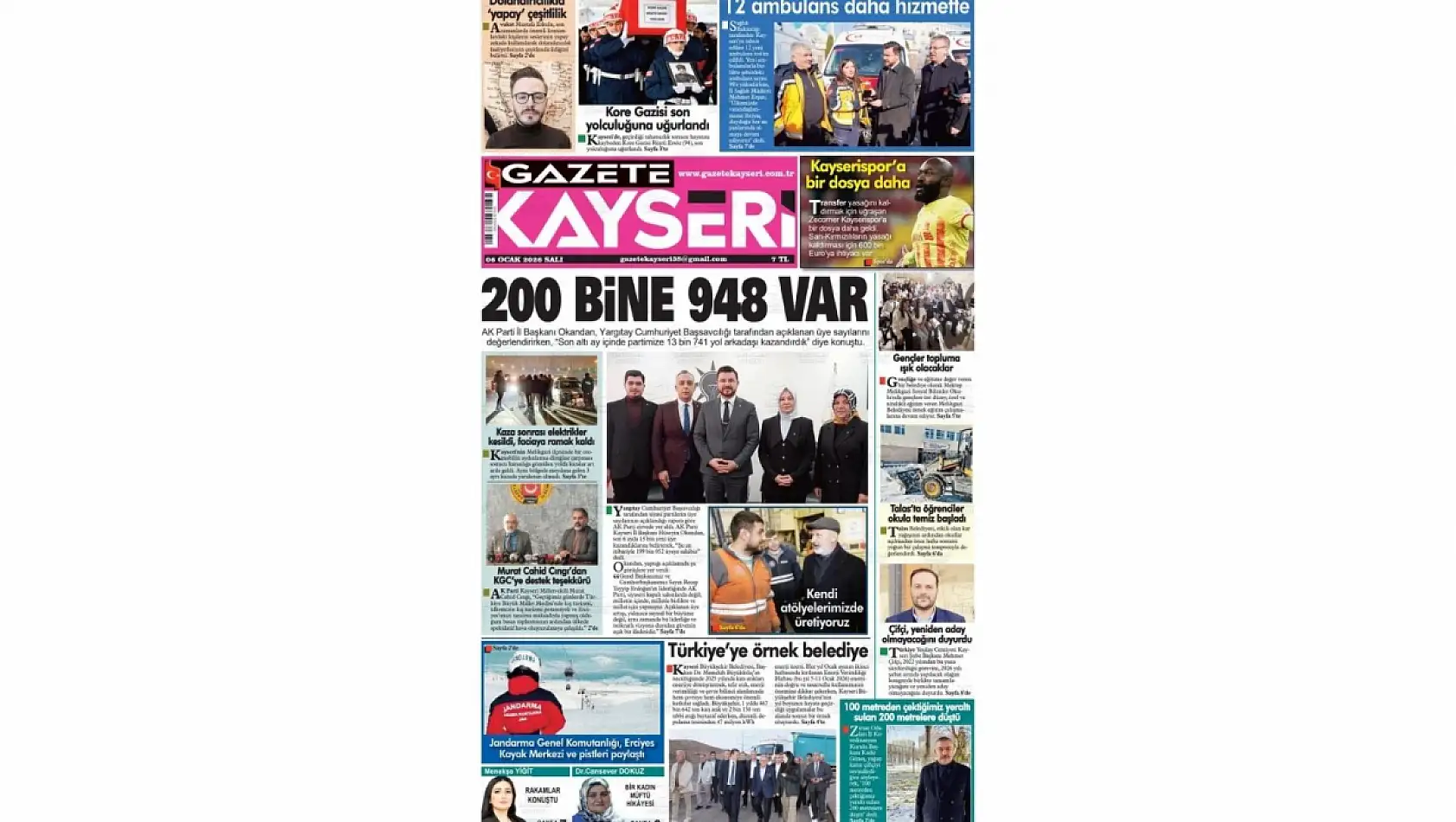 Kayseri gazetelerinde 6 Ocak Salı günü hangi başlıklar gündem oldu?