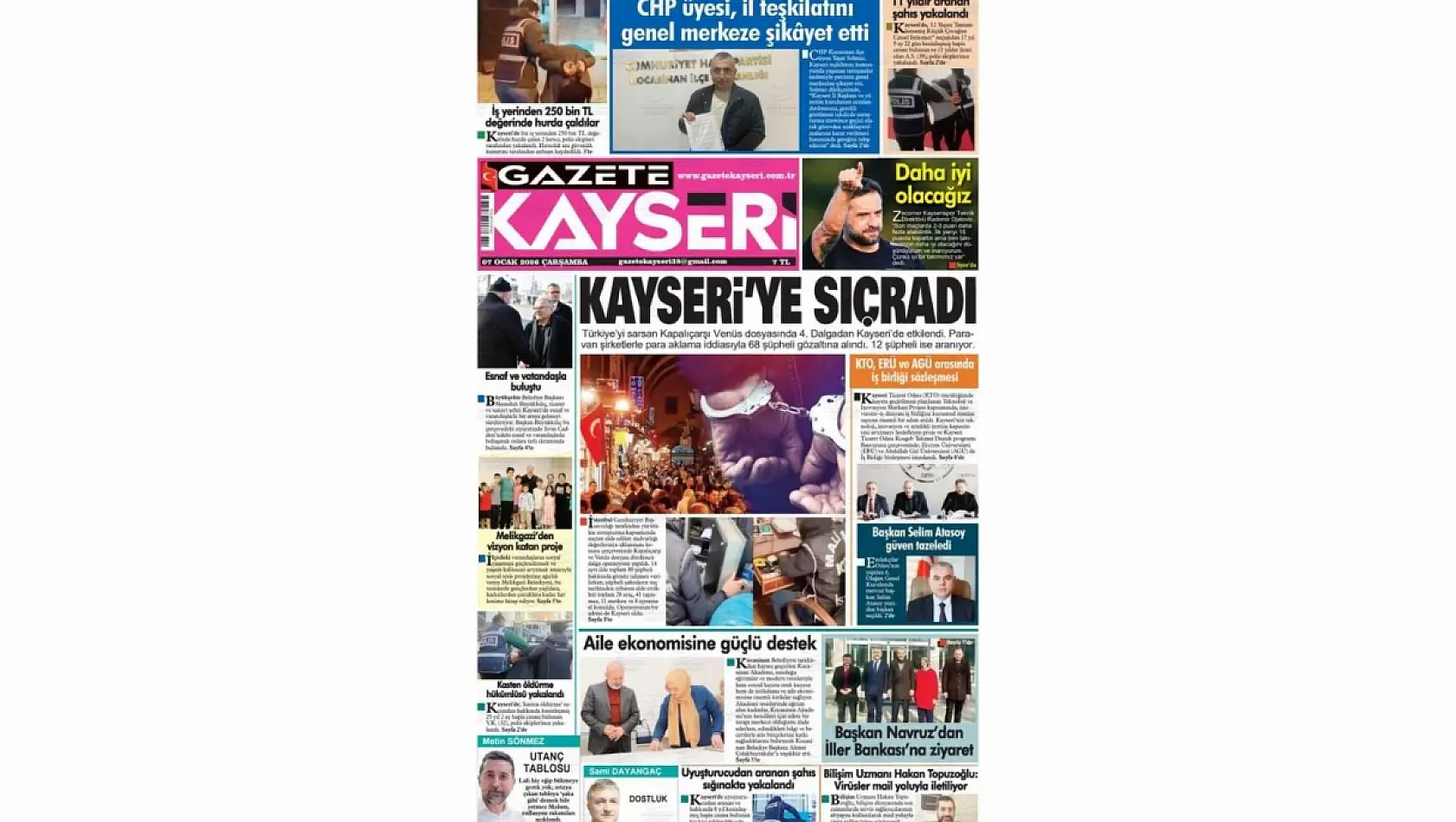 İşte Kayseri Gazetelerinde 7 Ocak Çarşamba gündemi…