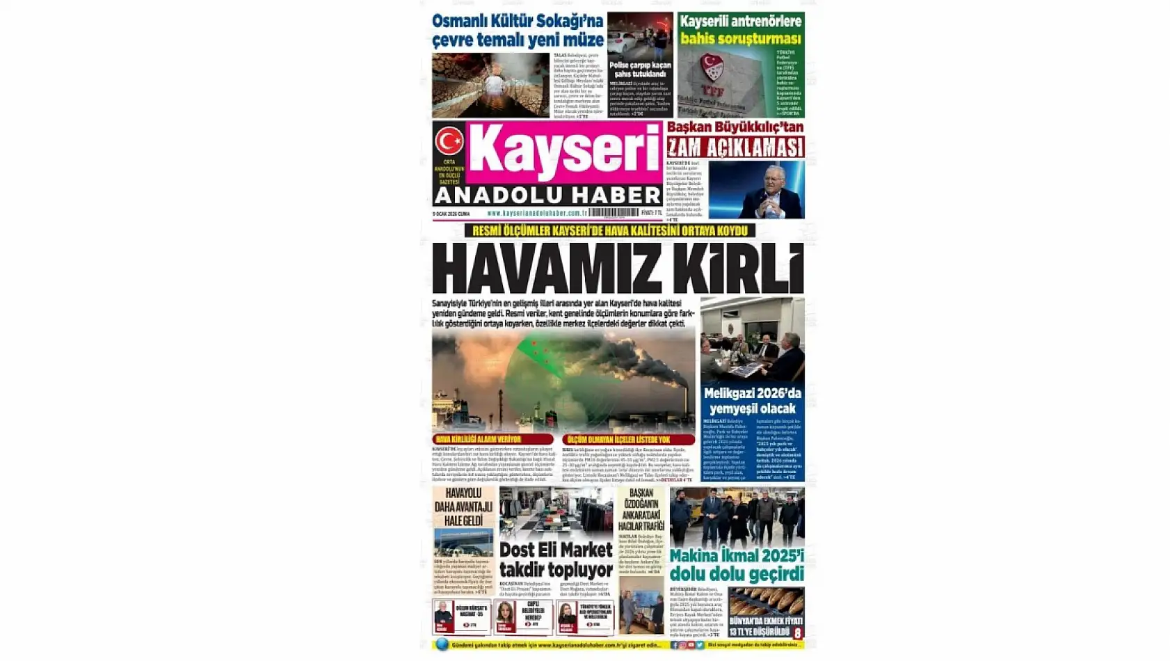 Kayseri gazetelerinde 9 Ocak Cuma günü hangi başlıklar gündem oldu?