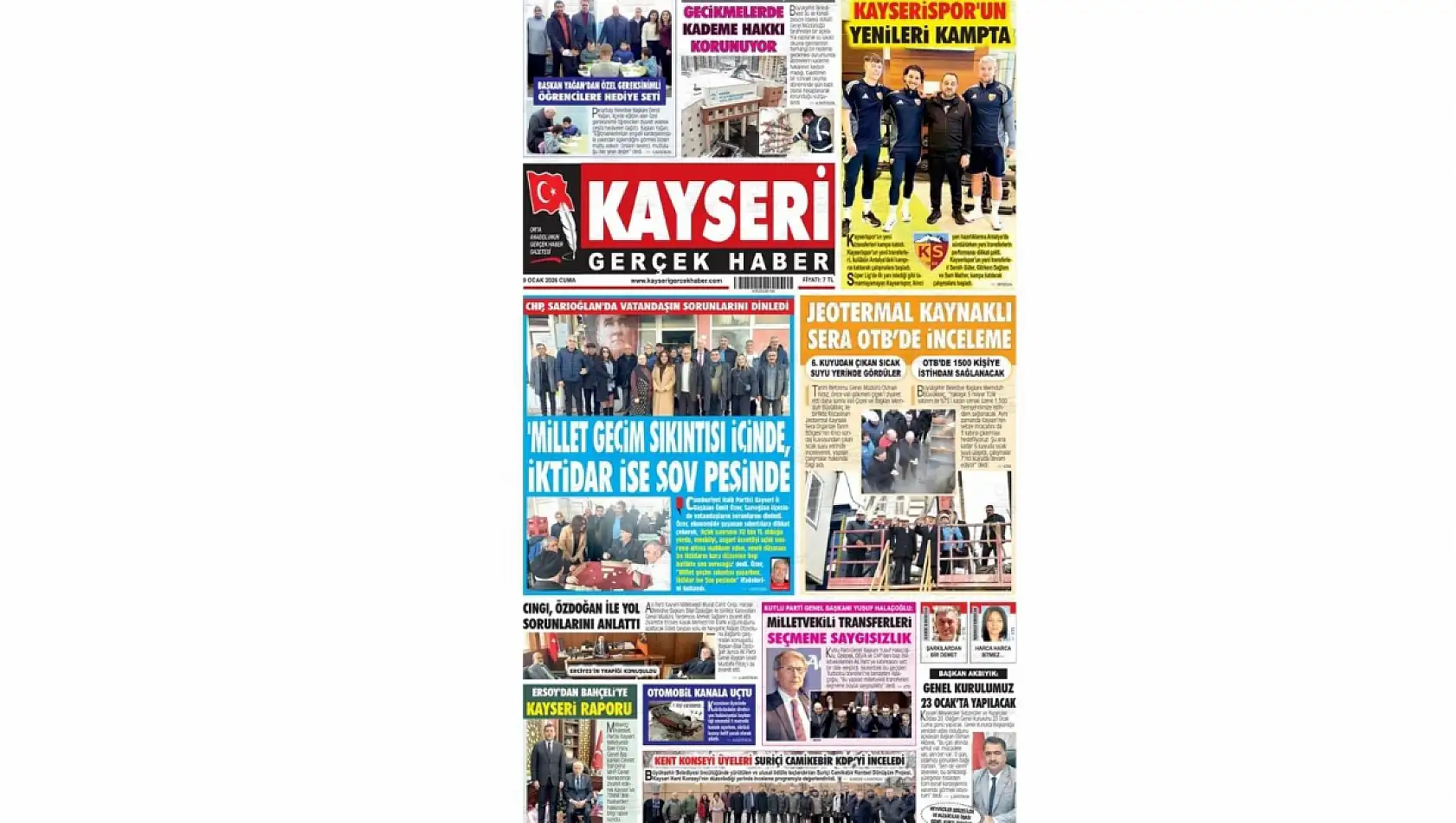 Kayseri gazetelerinde 9 Ocak Cuma günü hangi başlıklar gündem oldu?